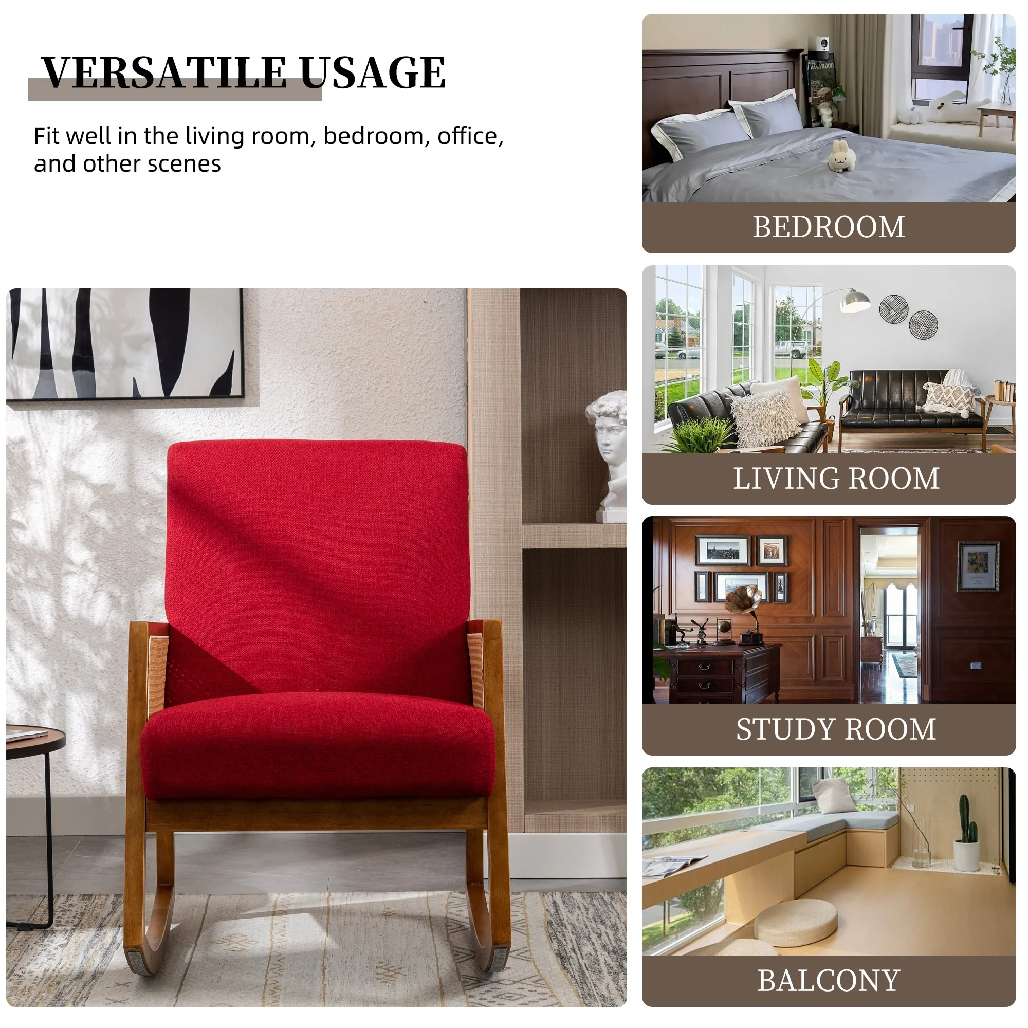 Upholstered Tall Back Rocking Chair, Smooth Gliding Accent Armchair for Comfortable Living Room Seating - Image 16
