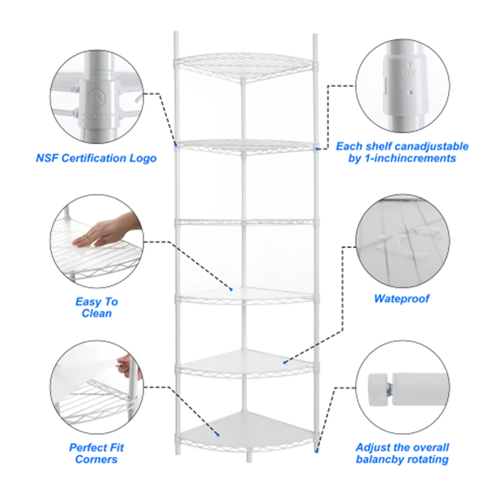 6 Tier Corner Storage Shelves, Wire Shelving Unit, Adjustable Metal Heavy Duty Free Standing Corner Storage Display Chrome Rack for Laundry Bathroom Kitchen Pantry Closet, Chrome - Image 14