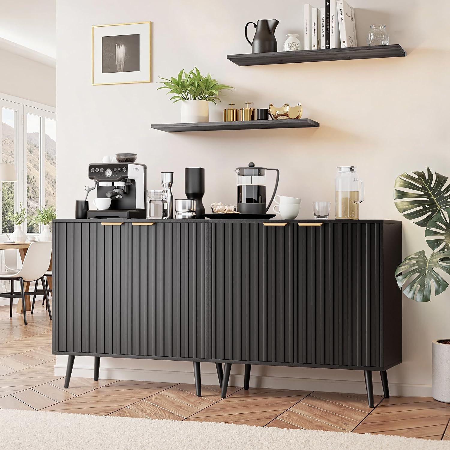 Fluted Storage Cabinet, Free Standing Buffet, Wood Sideboard, Multifunctional Accent Storage for Living Room, Hallway, Entryway, Dining Room (1, Oak) - Image 7
