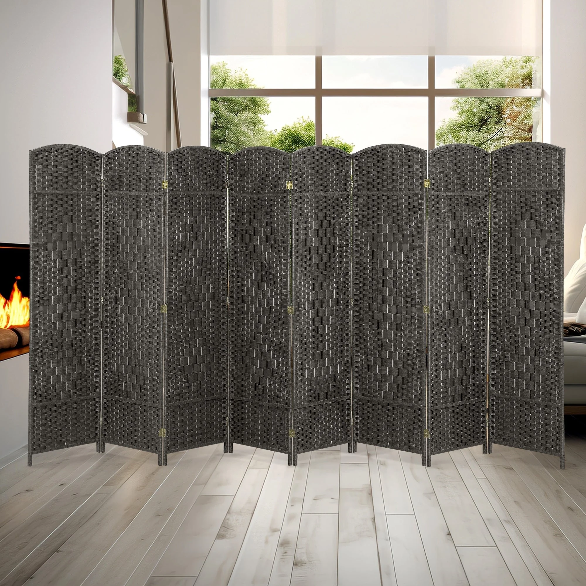 6 FT Tall Woven Fiber Room Divider, Freestanding Folding Privacy Screen - Image 10