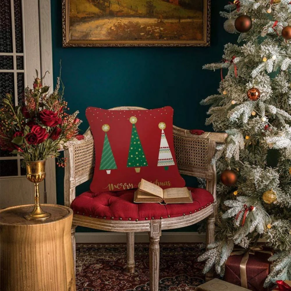 Christmas Pillow Covers 18x18 Set of 4, Red Pillow Covers Winter Rustic Linen Christmas Throw Pillows, Outdoor Decorative Farmhouse Holiday Pillow Cases for Home Sofa Couch Christmas Decorations - Image 2