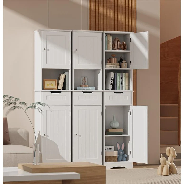67 Inch Tall Narrow Bathroom Linen Cabinet, 5-Tier Solid Wood Freestanding Storage Cabinet - Image 11