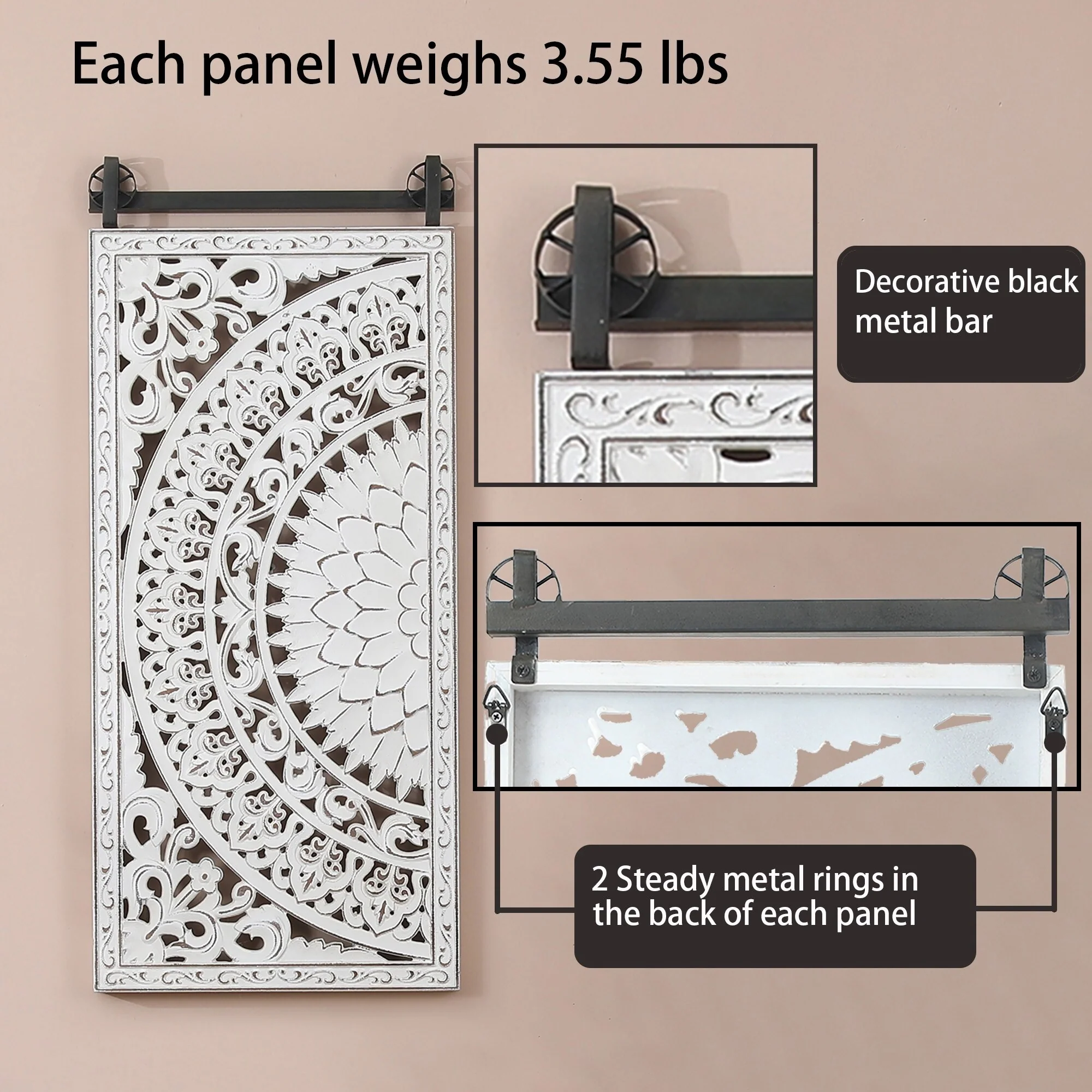 Set of 2 Distressed Ivory White Wood Flower Wall Art with Black Accents - Image 14