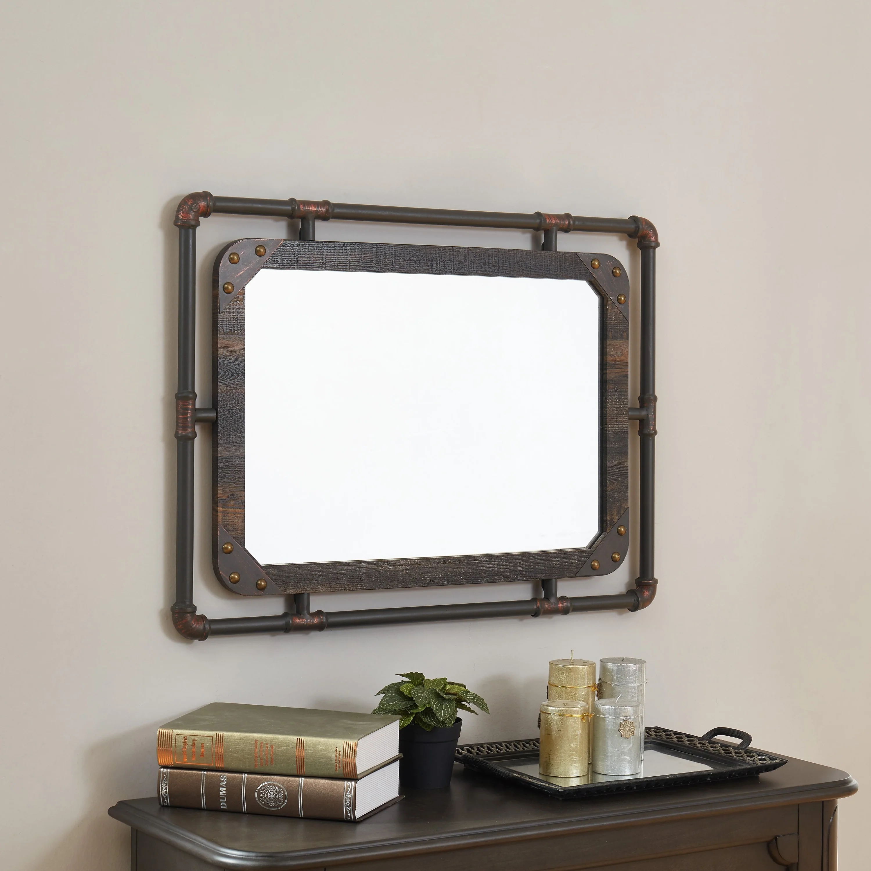 31 Inch Industrial Metal Floating Wall Mirror, Modern Decorative Wall Mirror - Image 4