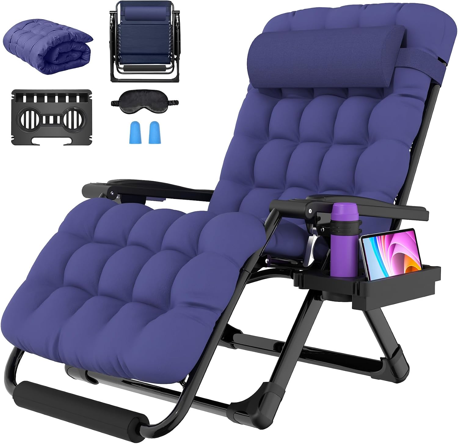 Oversized Zero Gravity Chair, 33In XXL Outdoor Recliner Chair w/ Removable Cushion & Headrest, Camping Lounge Chair w/ Upgraded Lock & Footrest, Reclining Patio Chairs for Indoor Outdoor, 500LBS - Image 14