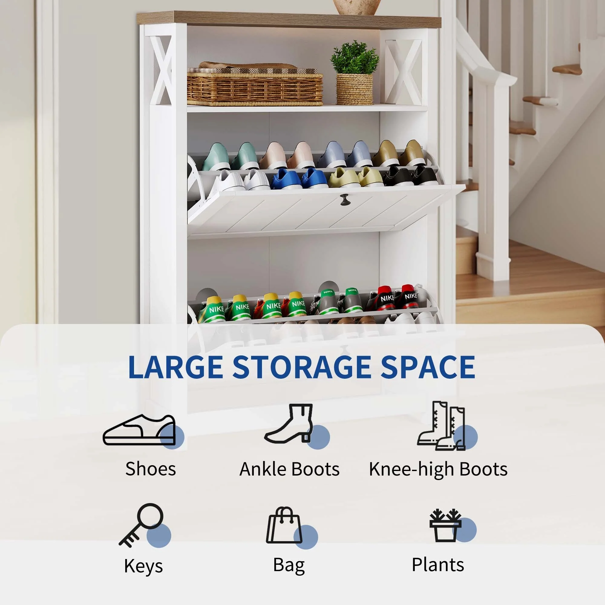 Shoe Storage Cabinet Organizer with 2 Compartments, Entryway and Hallway Shoe Cabinet - Image 22