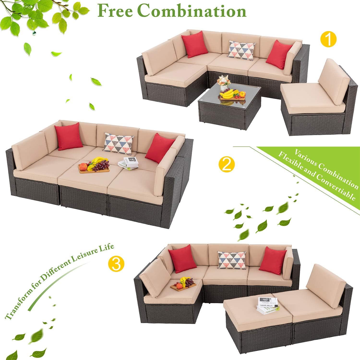 5-Piece All-Weather Patio Furniture Set with Ottoman, Outdoor Wicker Conversation Sofa Set with Cushions for Garden, Deck & Backyard - Image 33