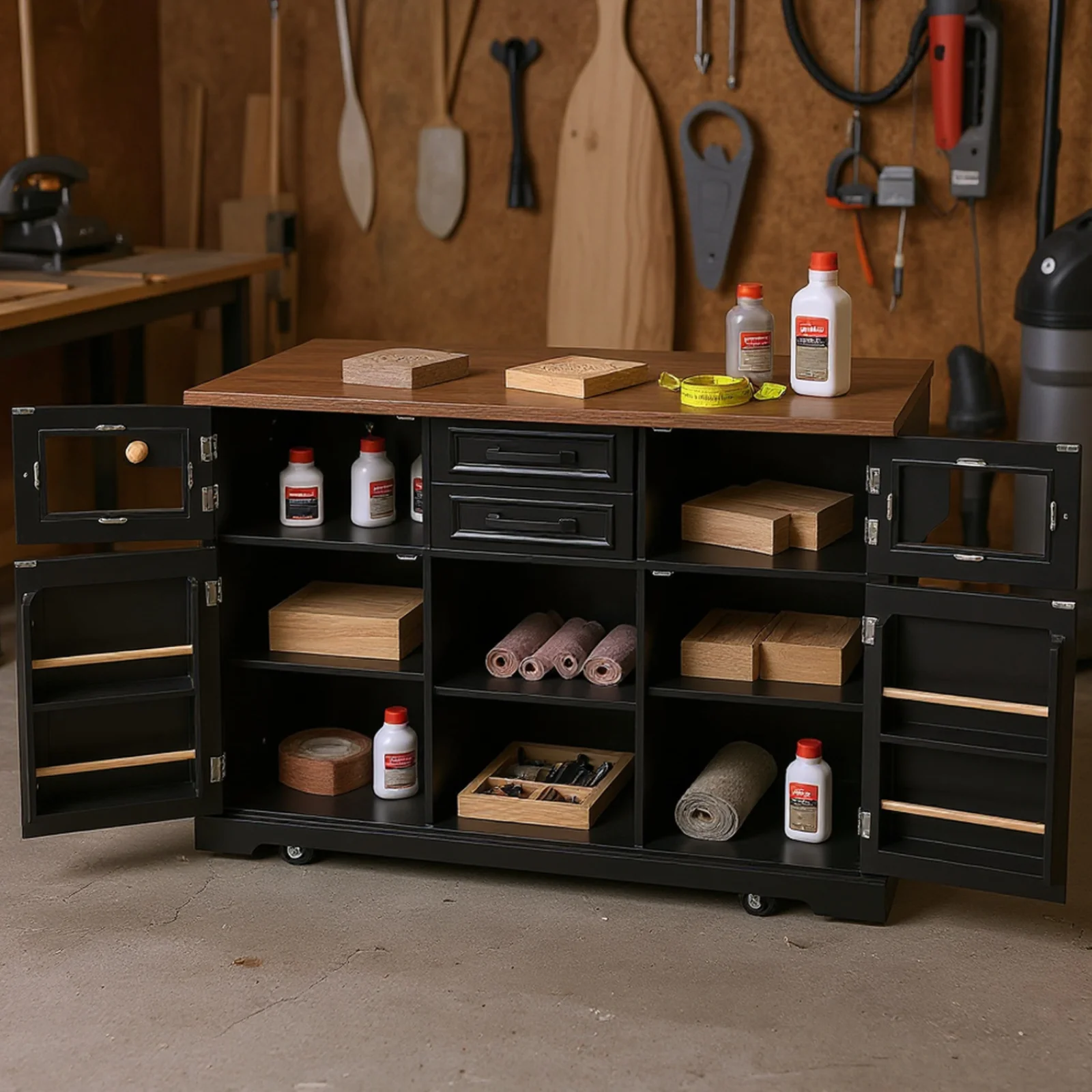Homy Casa Rolling Garage Storage Cabinet with Drop Leaf, Charging Station for Office Gym, School - Image 10