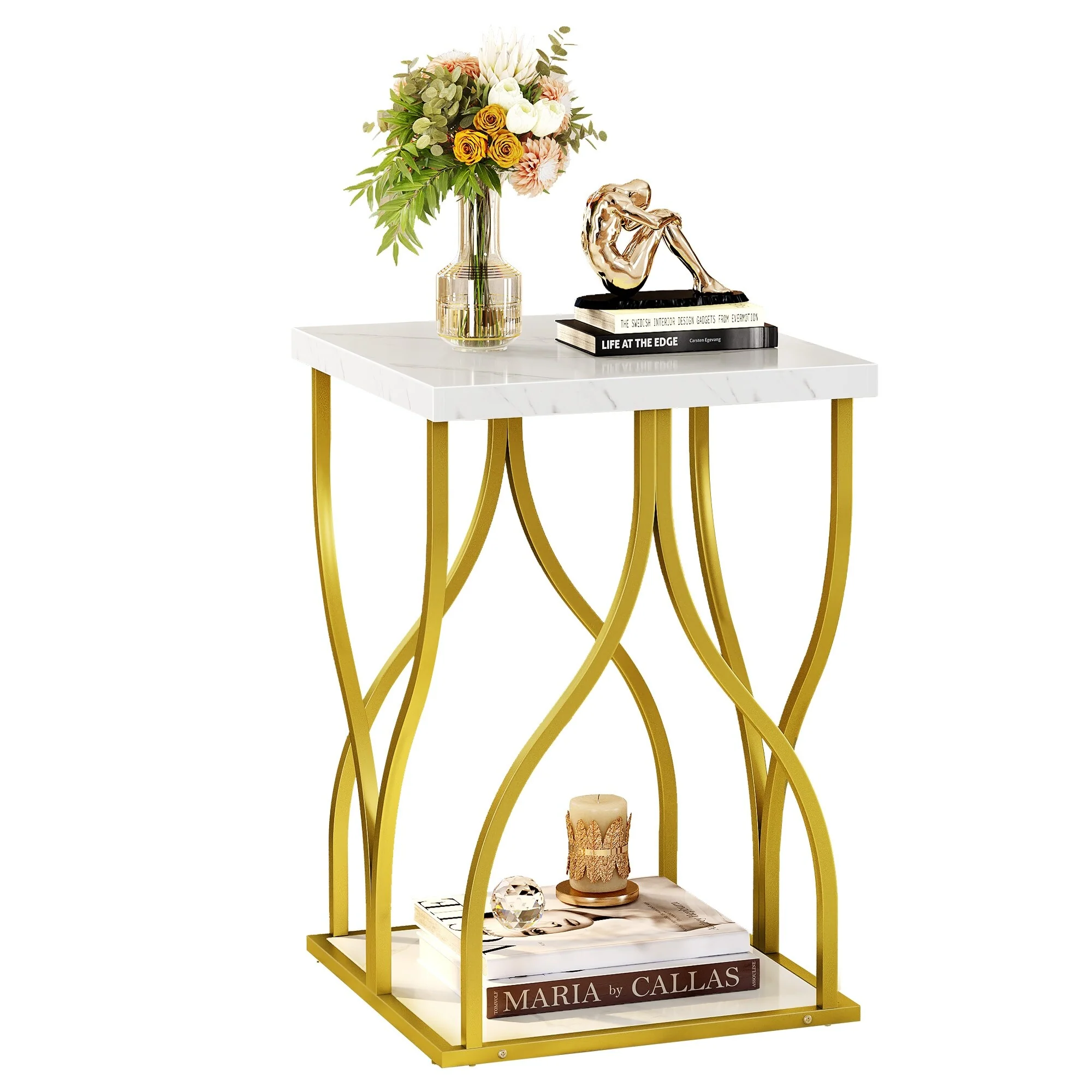 Modern Gold Console Table with Marbled Top, Sofa Table for Entryway and Hallway - Image 8