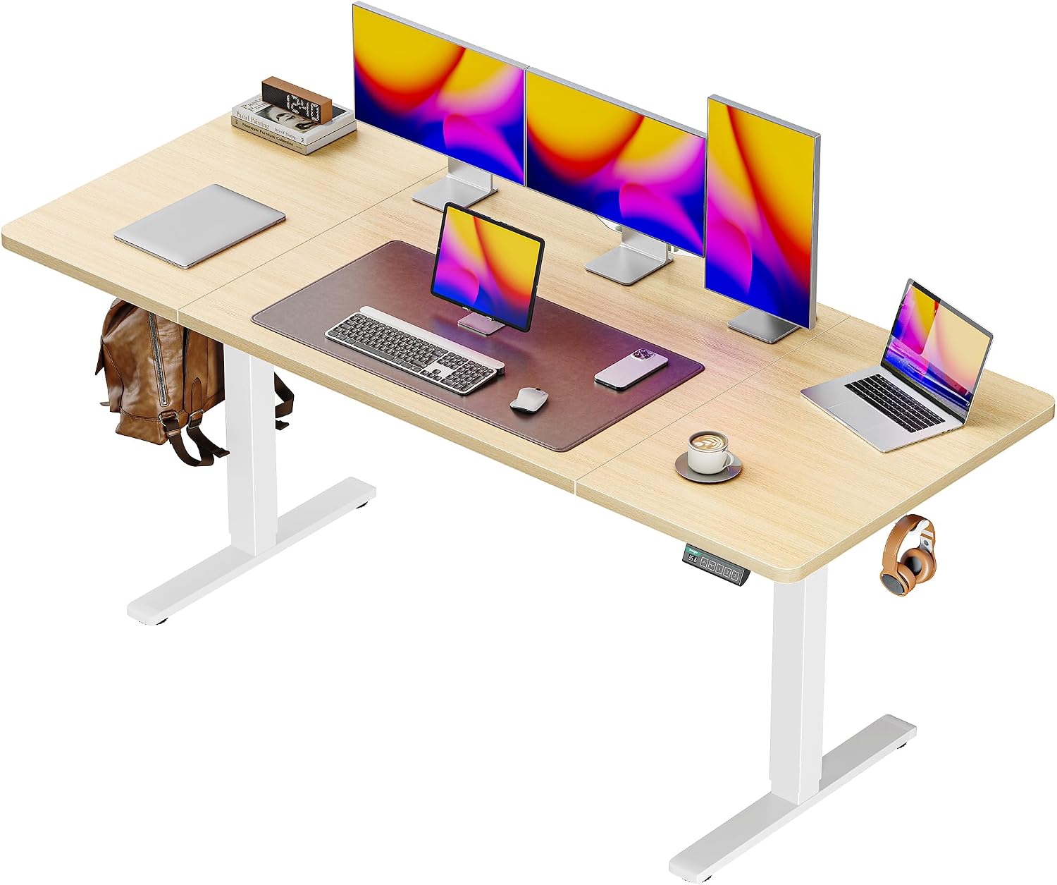 55 x 28 Large Electric Standing Desk, Height Adjustable Computer Desk, 27.6" Deep Desktop, Stand up Gaming Office Desk with 2 Hooks, 3 Preset Heights, for Home Office, Rustic Brown - Image 21