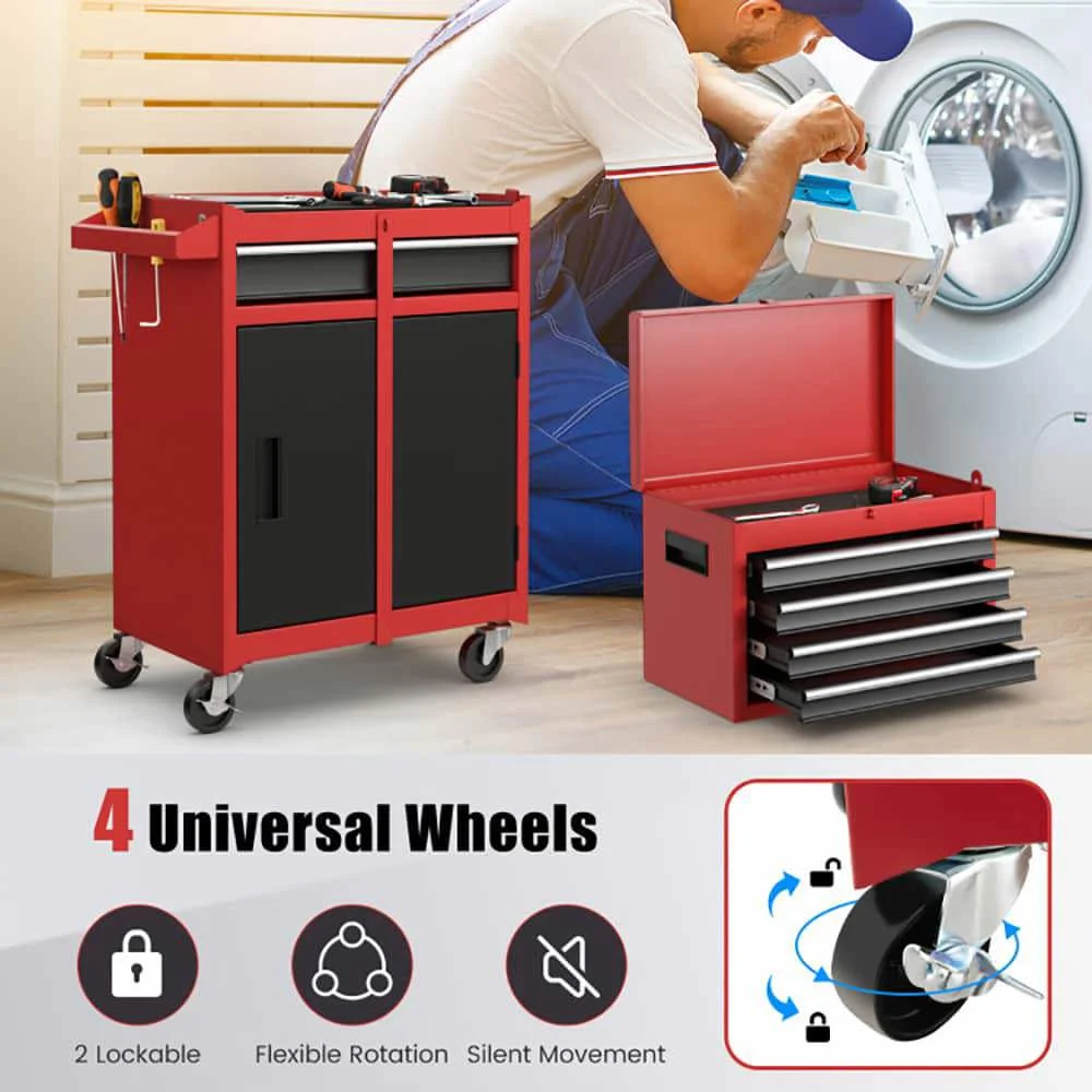 Demifill 2-in-1 Tool Chest and Cabinet with 5 Sliding Drawers, Large Storage Space and Detachable Design, Red - Image 21
