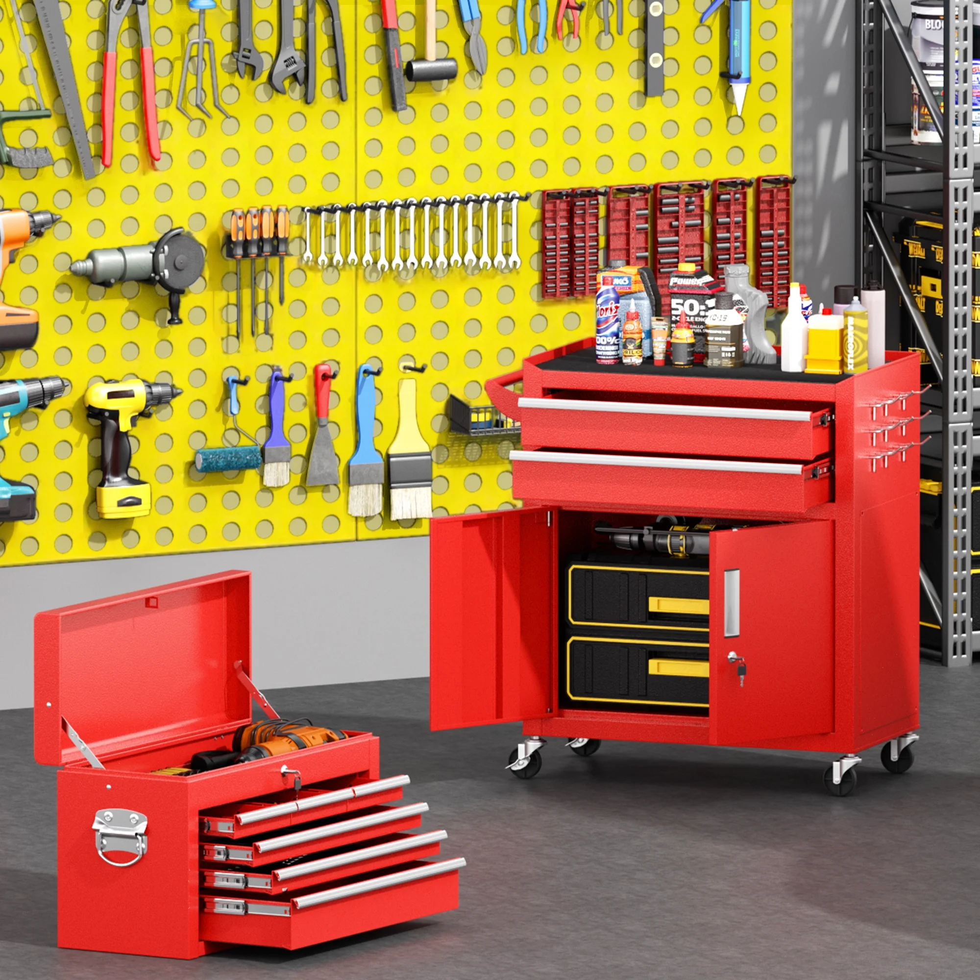 SUNCROWN 2-IN-1 Tool Chest, 8-Drawer Rolling Tool Chest with Hooks and Lockable Wheels,Metal Storage Detachable Top Tool Box with Lockable Wheels for Garage, Workshop, Art Studio(Black) - Image 53
