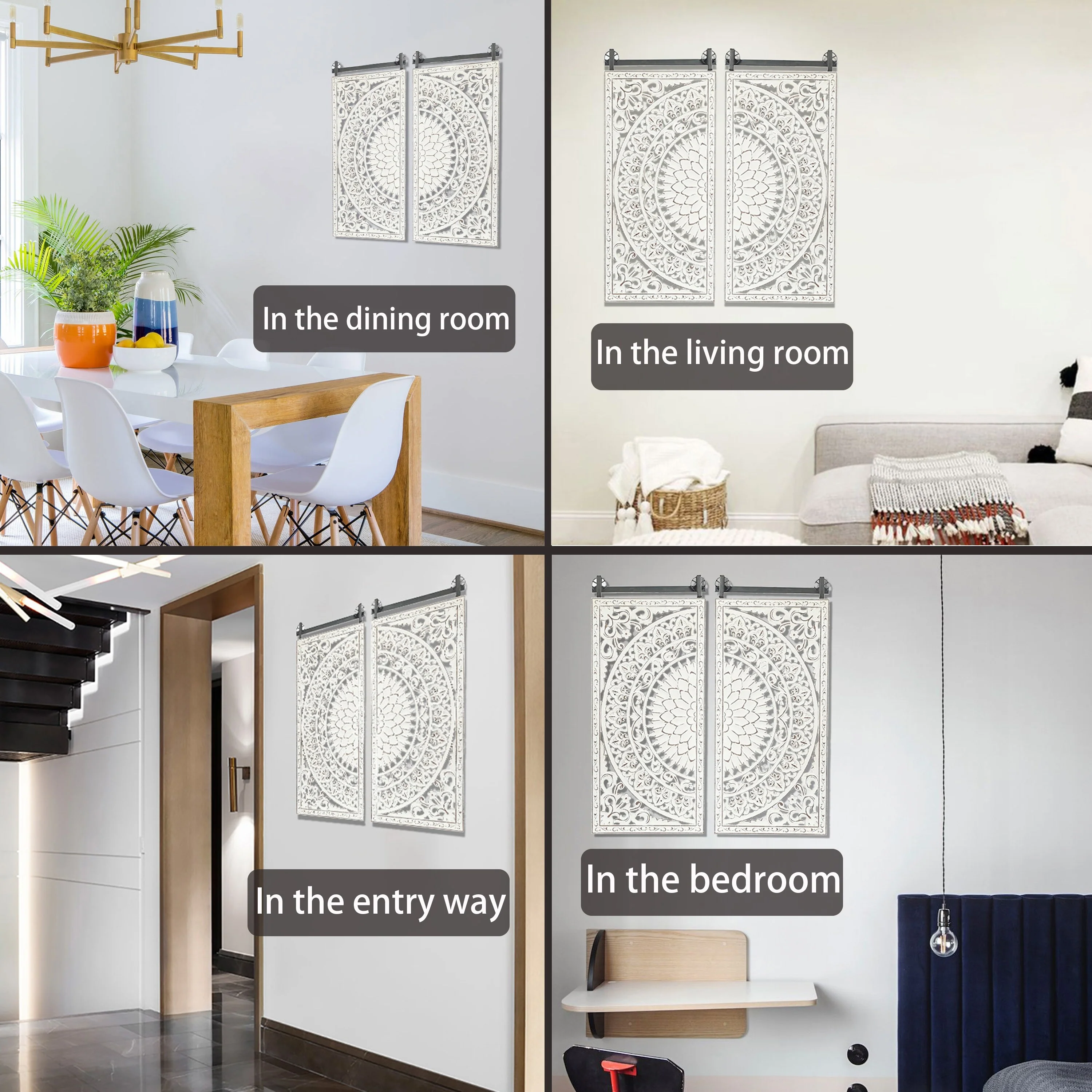 Set of 2 Distressed Ivory White Wood Flower Wall Art with Black Accents - Image 16