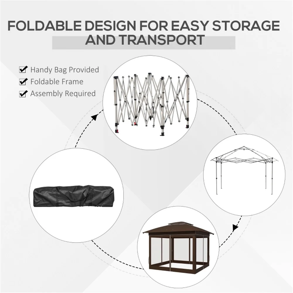 BAYUELSWU Pop Up Canopy Tent 12 x12 Ft Outdoor Pop up Canopy with Curtains and Shelter for Patio, Party & Backyard (Brown) - Image 4