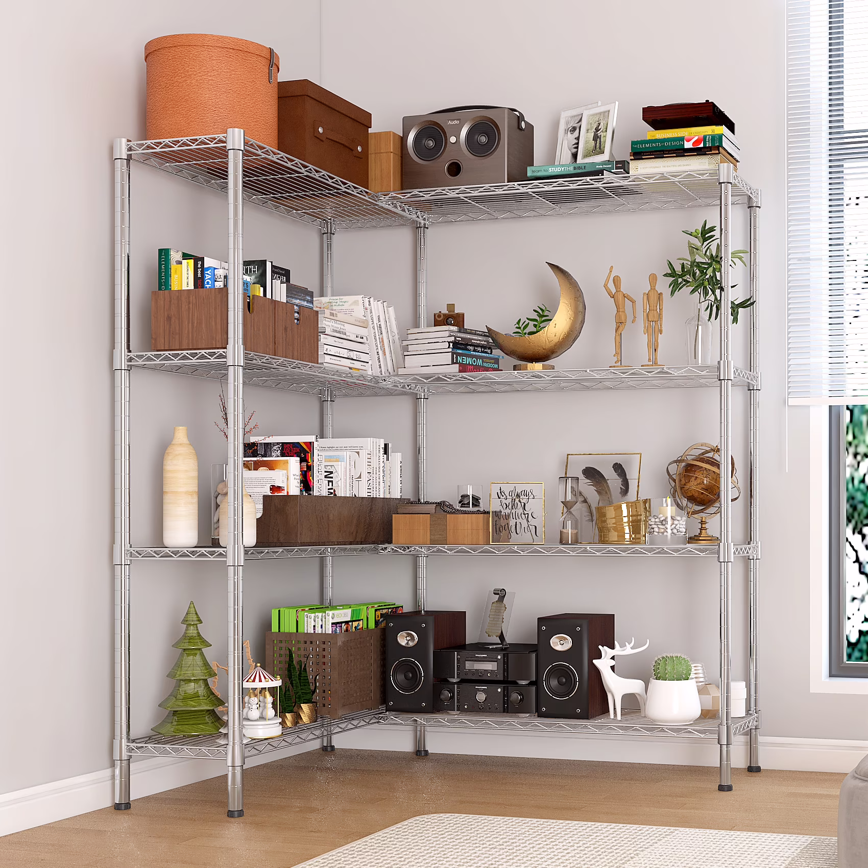 Zimtown Heavy Duty Storage Shelves, 63"W Wire Shelving Unit, Adjustable 4 Tier Metal Shelves Organizer Silver for Pantry Kitchen Basement, 1500 lbs Capacity - Image 9
