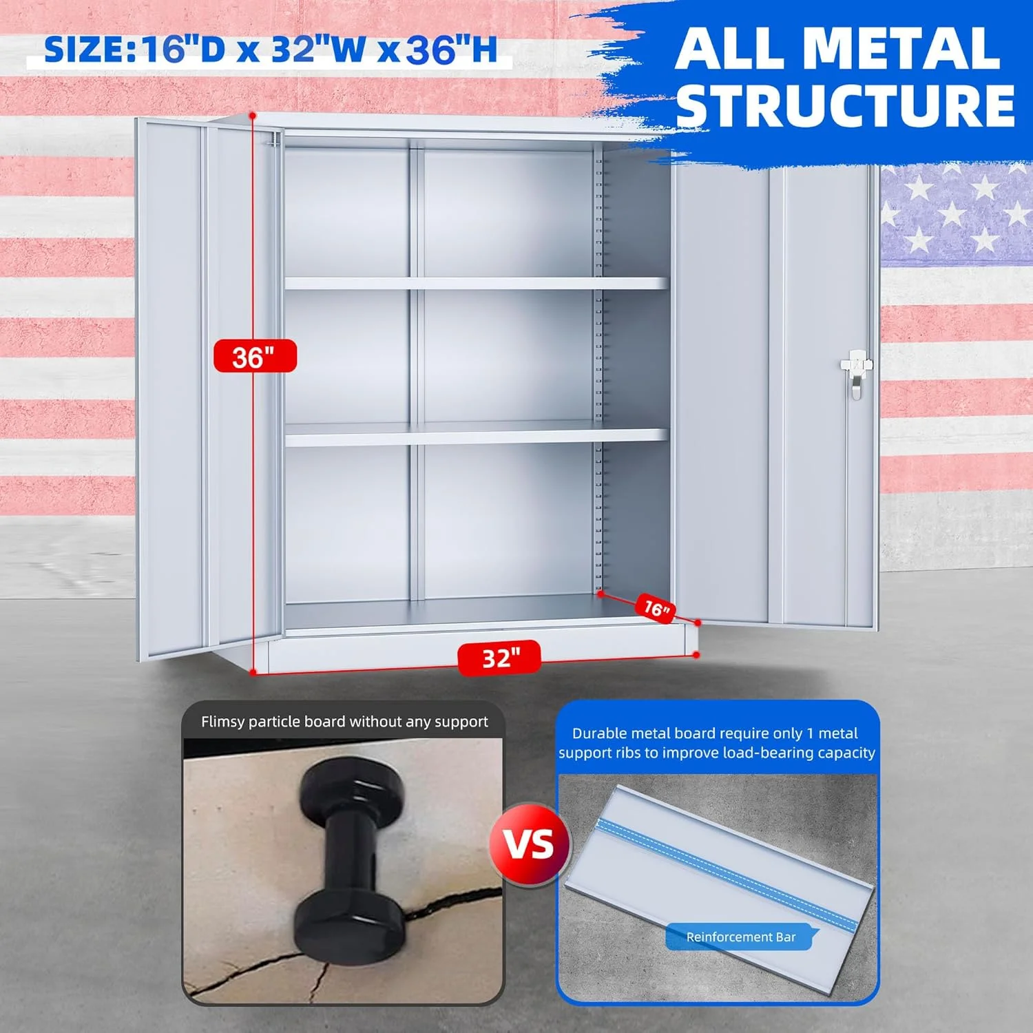 Superday Locking Metal Storage Cabinet with 2 Drawers, Lockable Garage Storage Cabinet with Locking Doors and Adjustable Shelves, Tool Cabinets for Home Office, School, Etc - Image 4