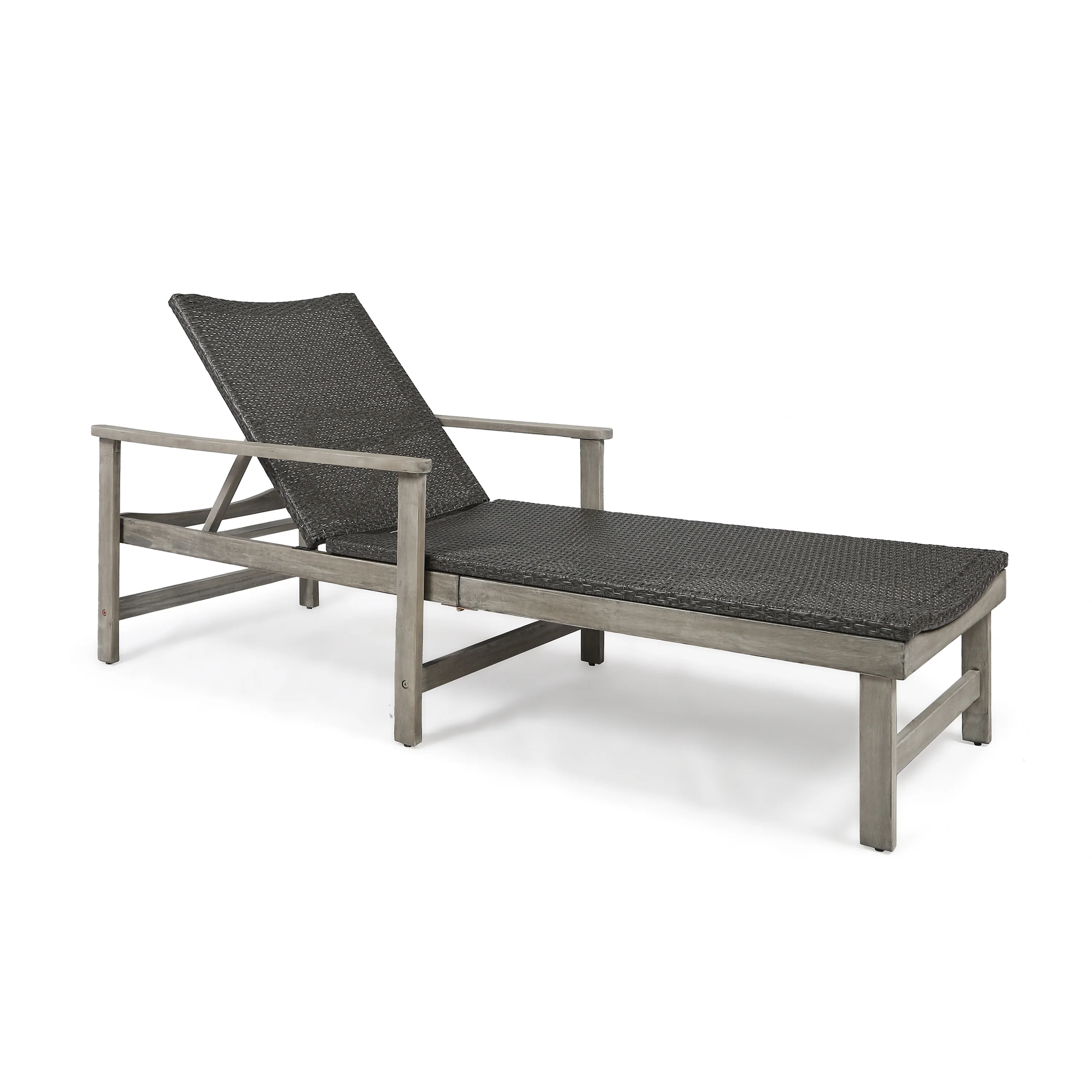 Christopher Knight Home Hampton Outdoor Rustic Acacia Wood Chaise Lounge with Wicker Seating by mixed black, light gray wash - Image 4
