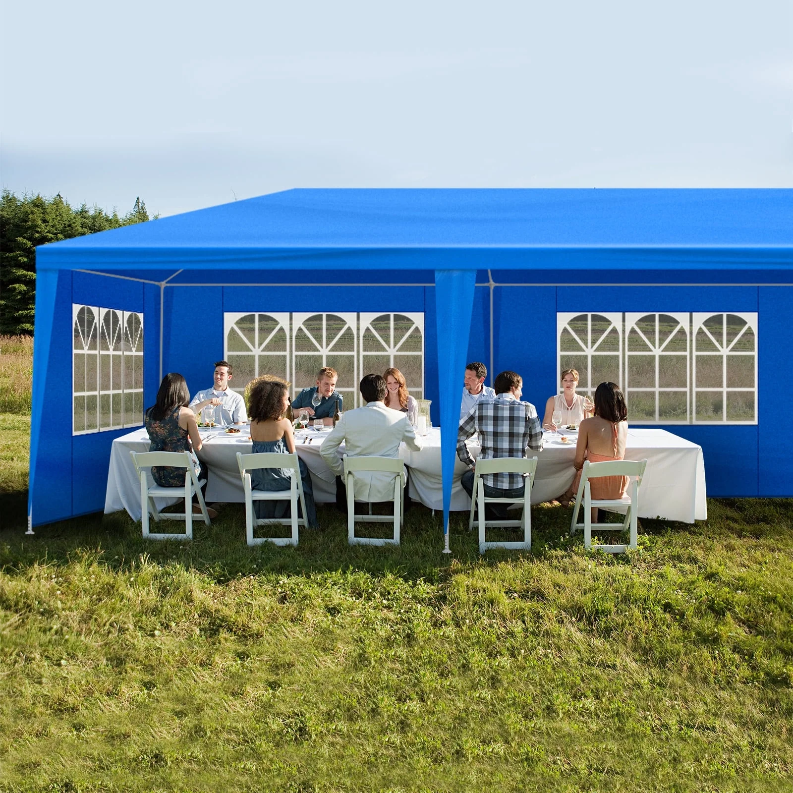 10'x30' Patio Wedding Gazebo, Outdoor Party Tent with 8 Removable Sidewalls, Waterproof Canopy Blue - Image 4