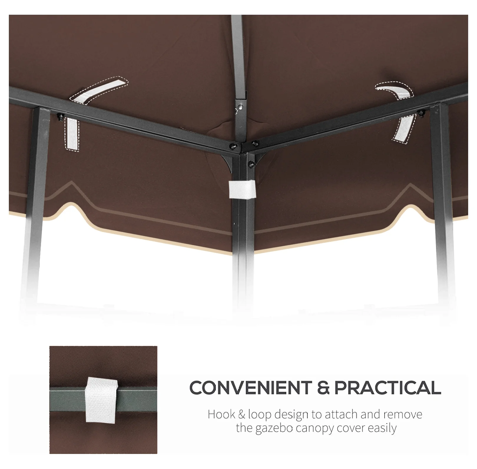 10x10 Ft Outdoor Patio Gazebo Replacement Canopy,Double Tiered Gazebo Tent Roof Top Cover Only Greatwall border(Frame Not Include)-BROWN - Image 3