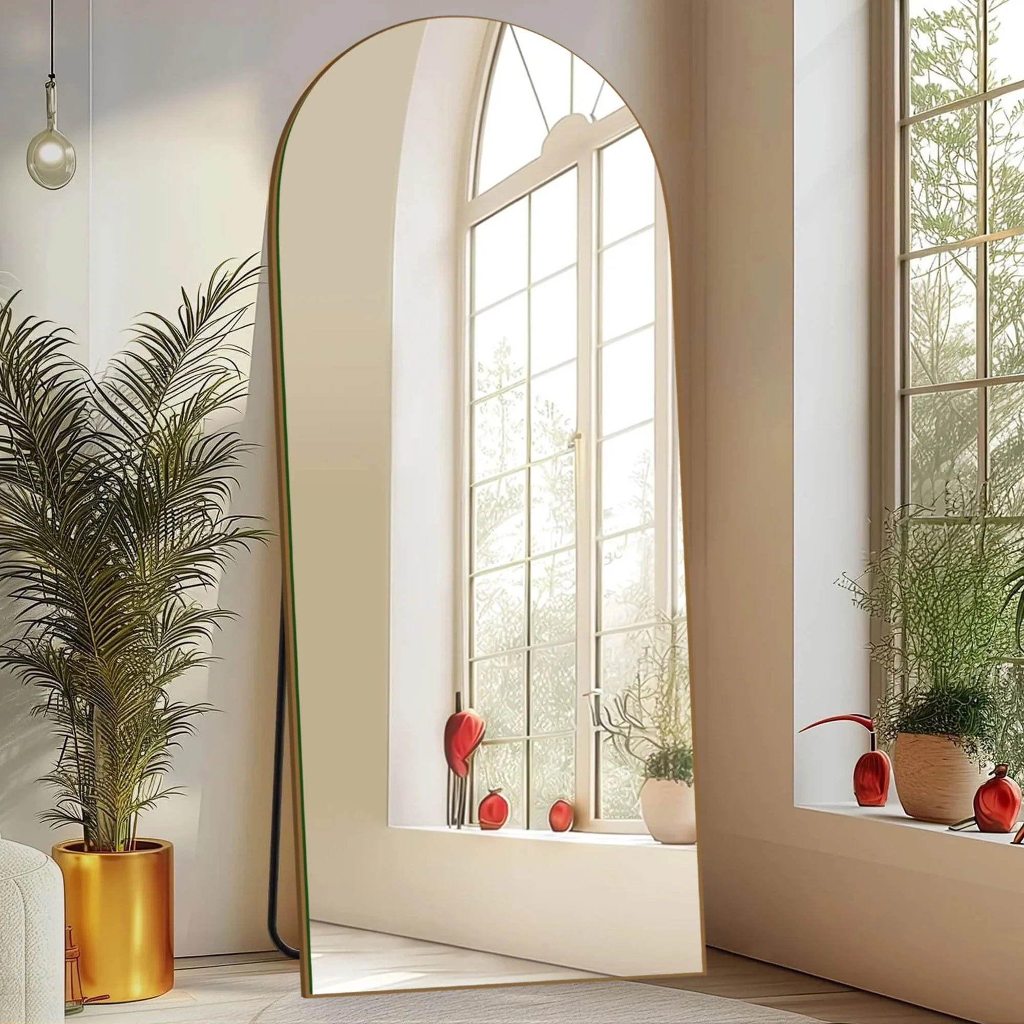 Arched Full Length Wood Floor Mirror, Full Body Standing and Wall Mounted Mirror for Bedroom, Living Room and Home Decor - Image 6