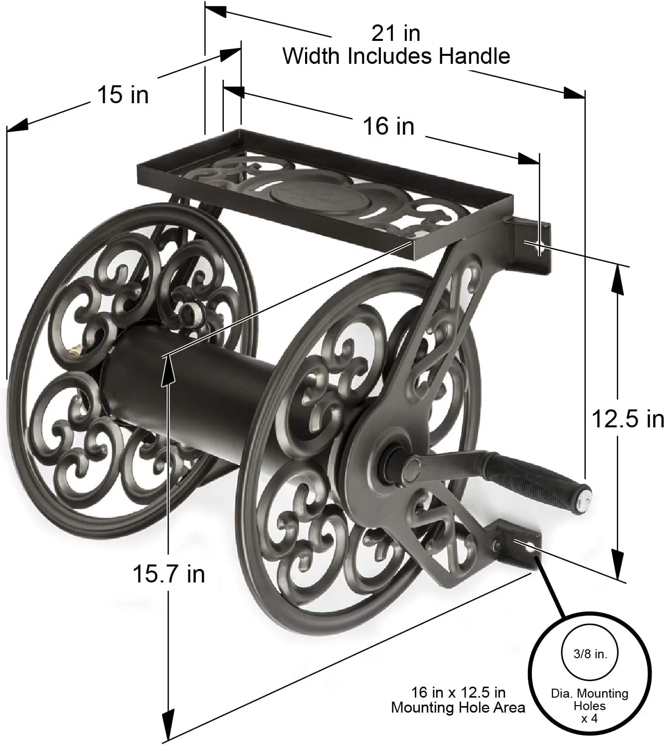 Steel Decorative Wall-Mount Garden Hose Reel, Bronze Outdoor Hose Storage Holder - Image 5