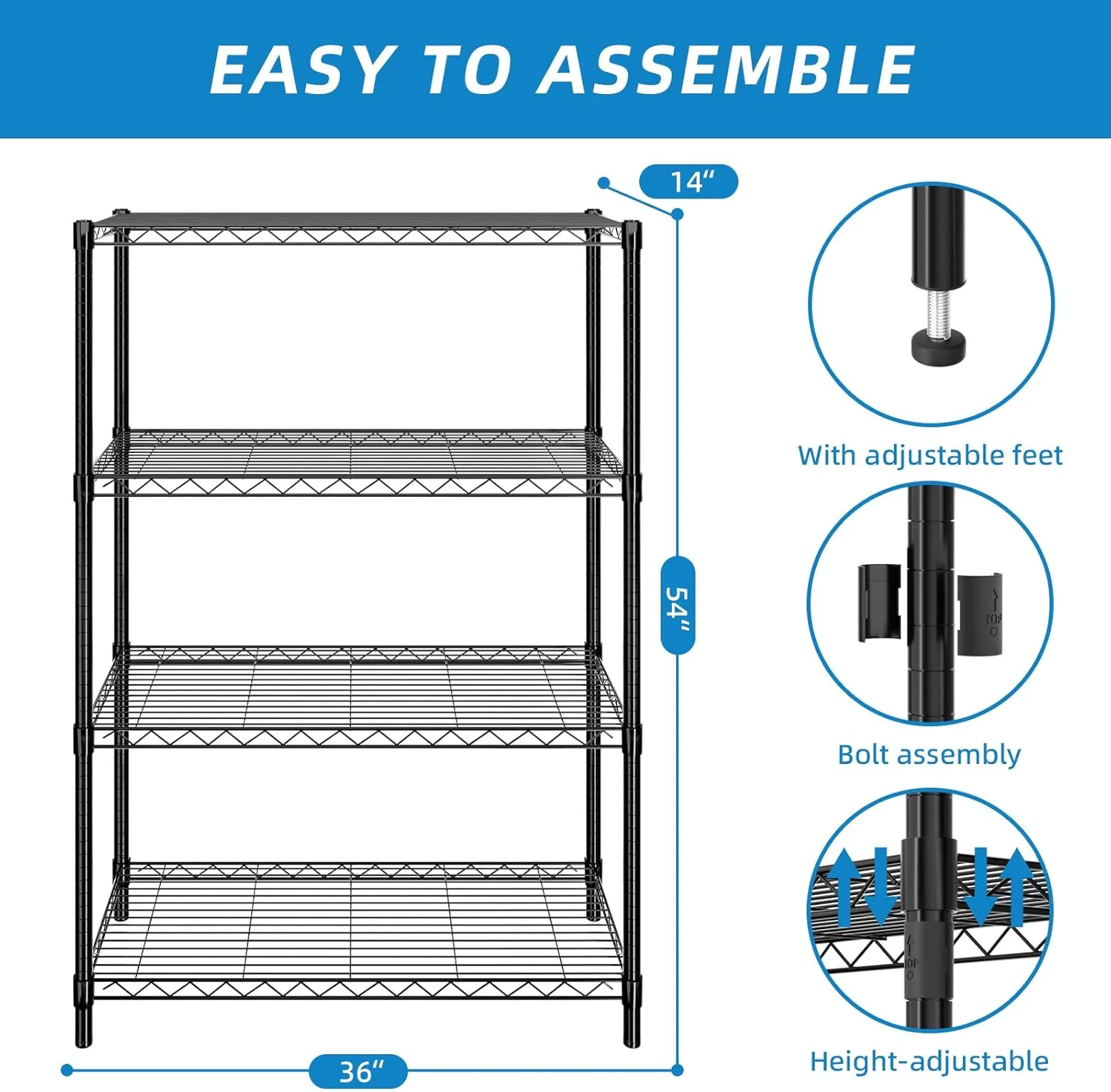 3-Shelf Adjustable Metal Shelf Wire Shelving Storage Rack for Office,Kitchen,Bedroom,Bathroom,Laundry,Pantry Basement,Garage(Chrome,36" L x 14" W x 30" H) - Image 7