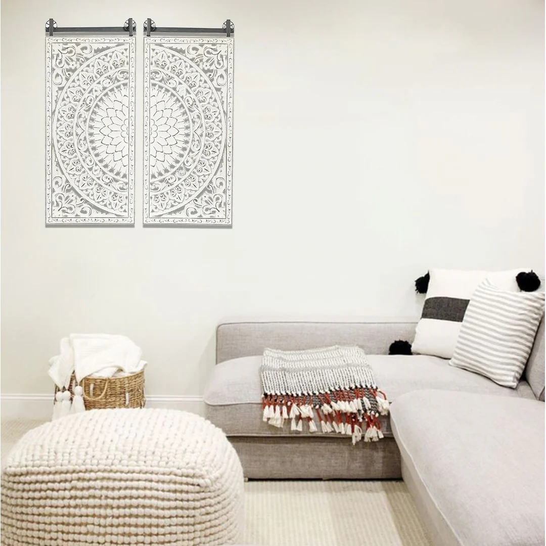 Set of 2 Distressed Ivory White Wood Flower Wall Art with Black Accents - Image 3
