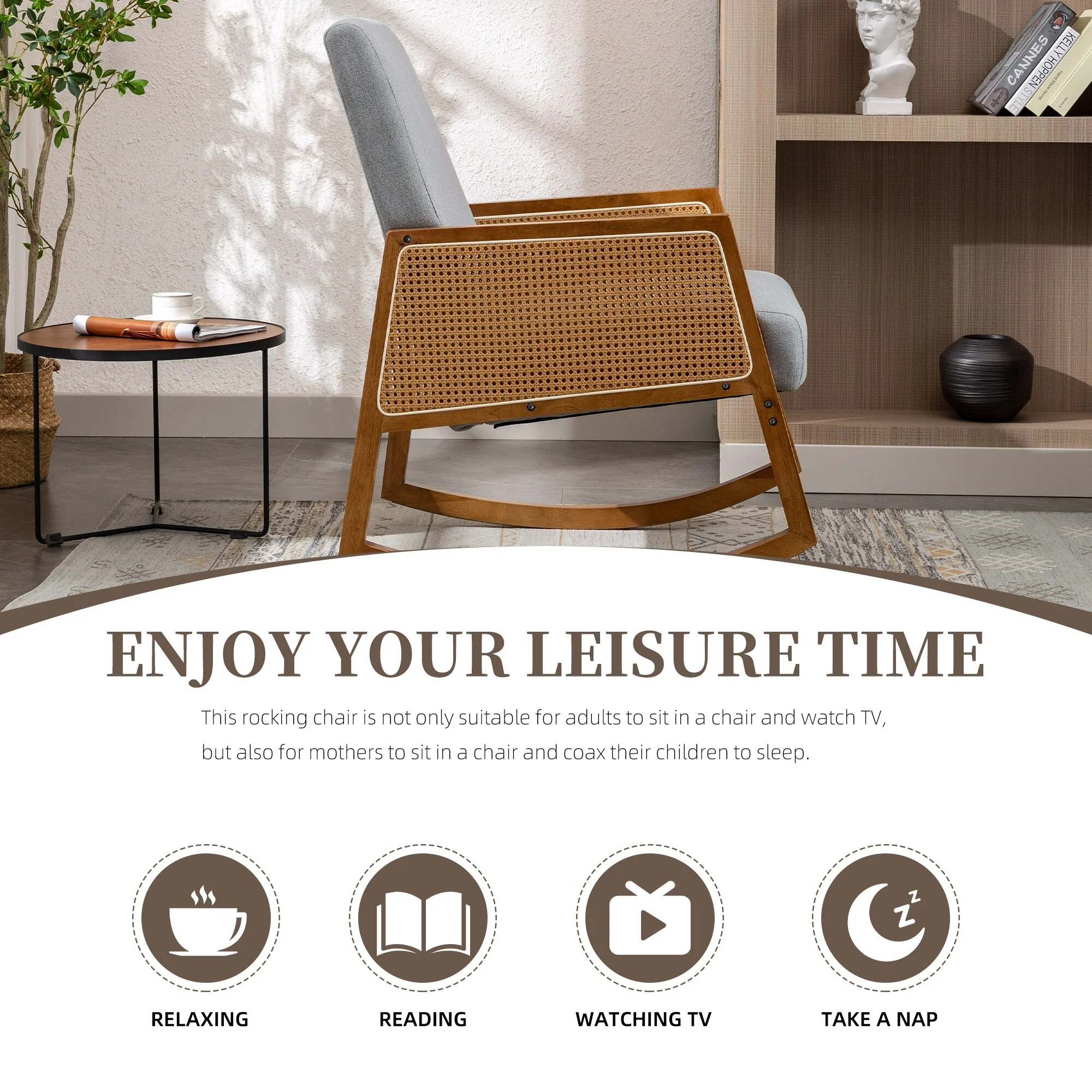 Upholstered Tall Back Rocking Chair, Smooth Gliding Accent Armchair for Comfortable Living Room Seating - Image 37