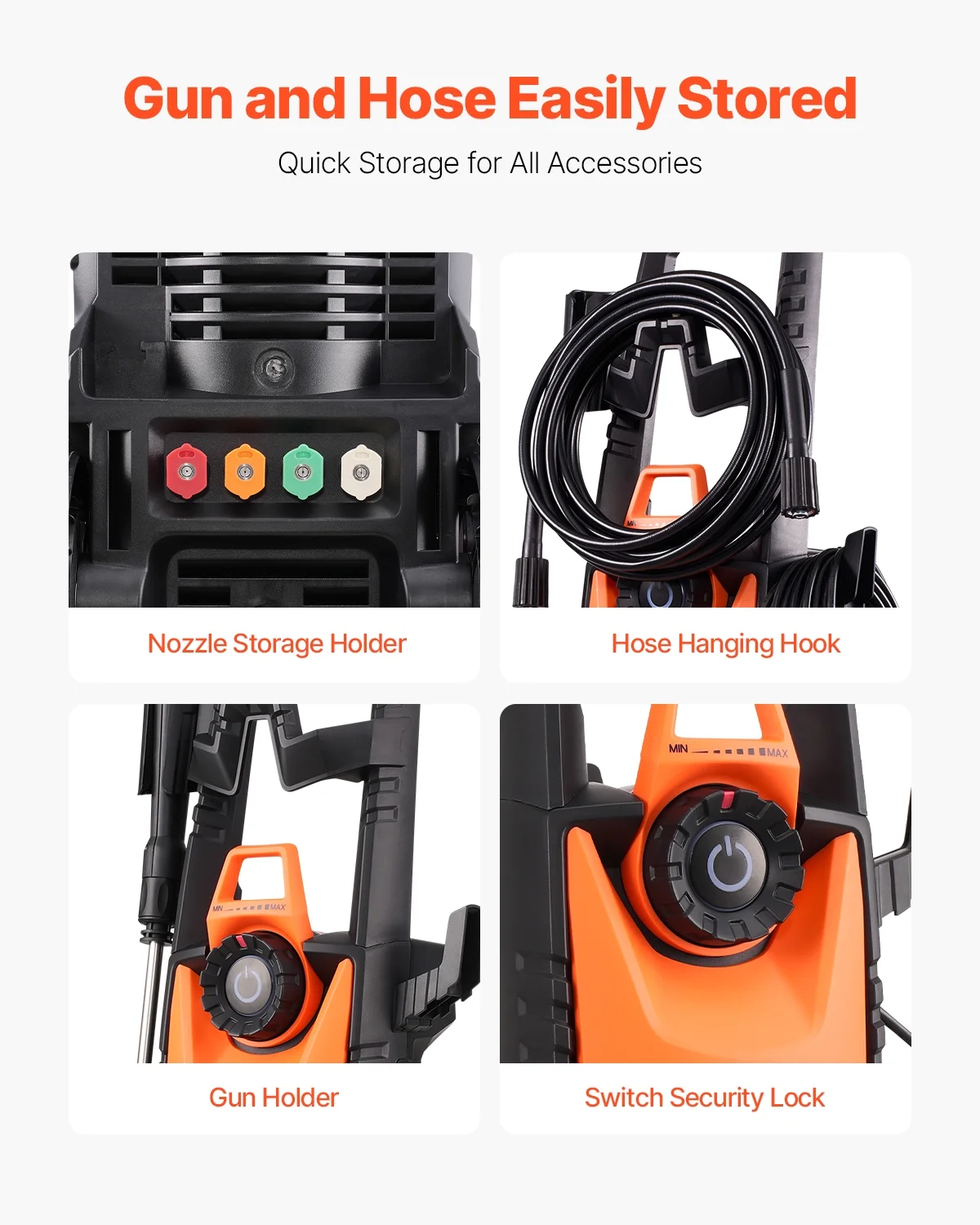 VEVOR Electric Pressure Washer, Max 4500 Psi and 3.2 GPM with Pressure Adjustment, High Power Pressure Cleaning Machine with 4 Quick Connect Nozzles - Image 8