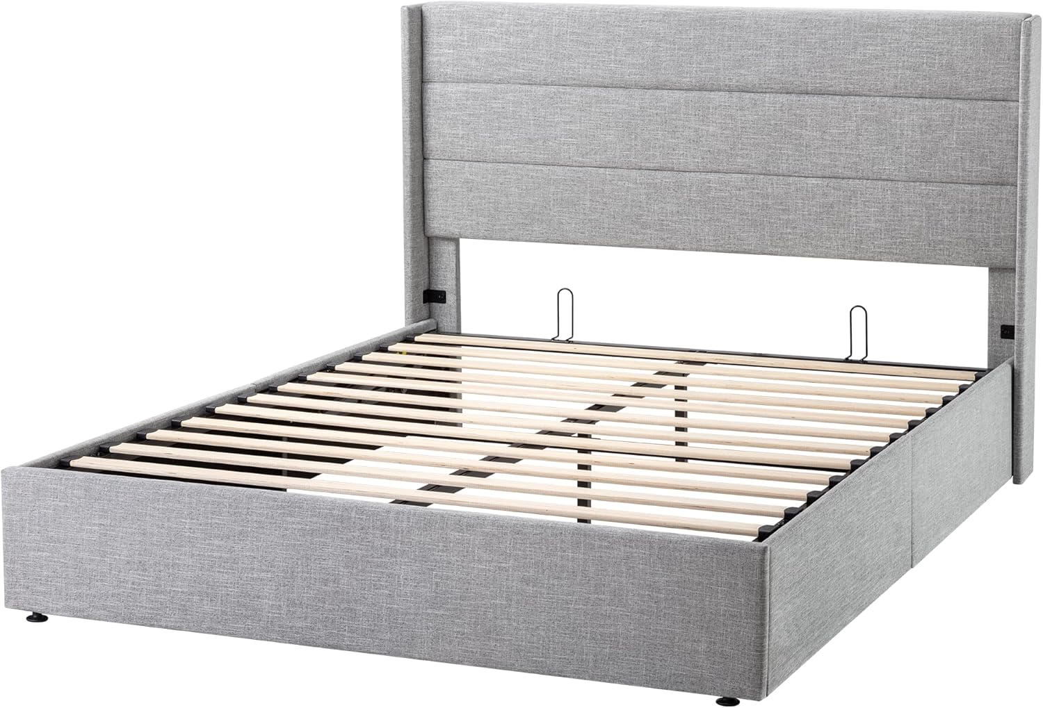 Queen Size Lift Up Storage Bed with Wingback Headboard, Upholstered Platform Bed Frame with Hidden Storage - Image 124