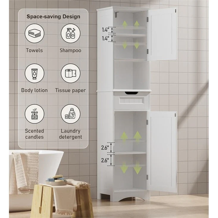 67 Inch Tall Narrow Bathroom Linen Cabinet, 5-Tier Solid Wood Freestanding Storage Cabinet - Image 12