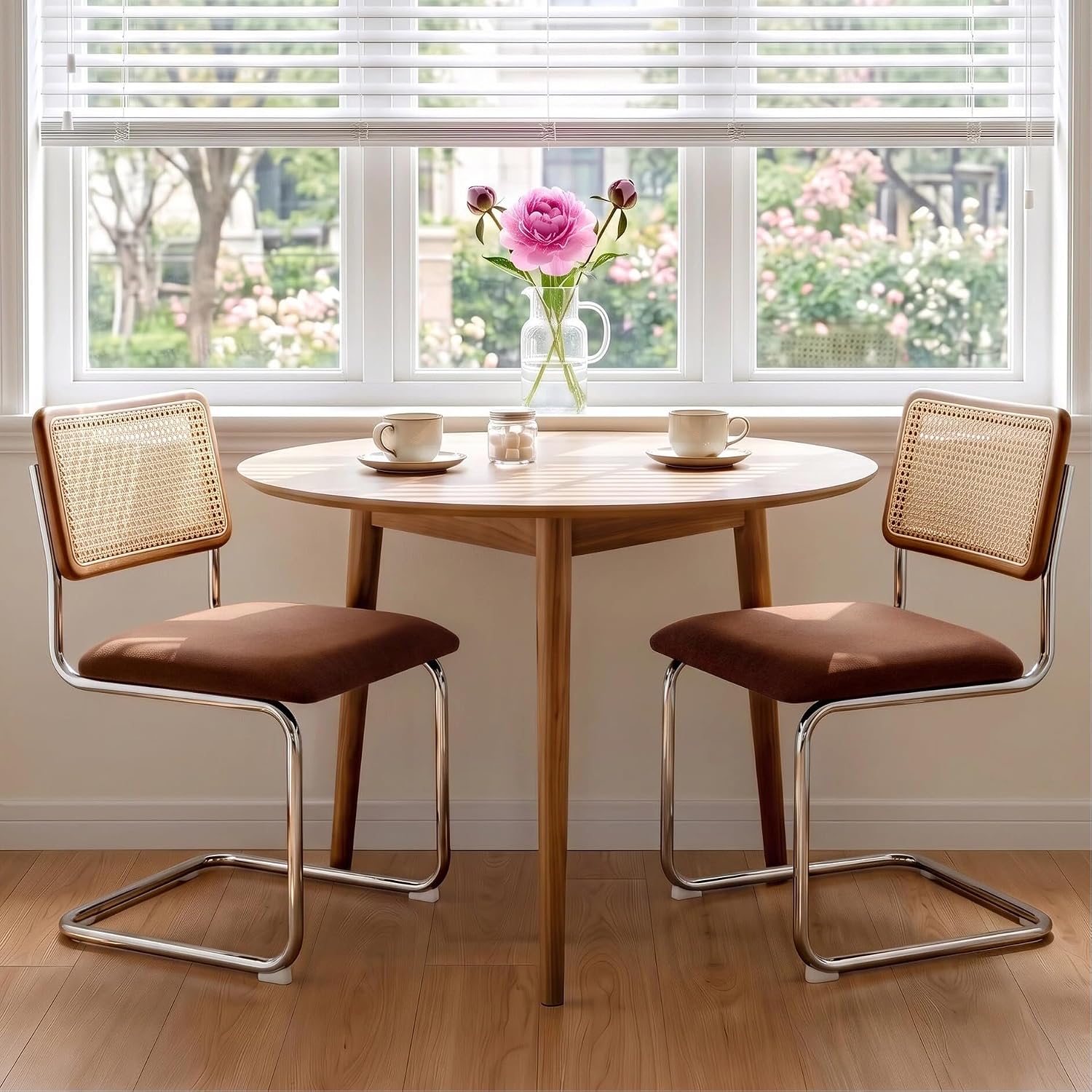 Natural Rattan Dining Chairs Set of 2, Modern Cesca Kitchen Chair - Image 10