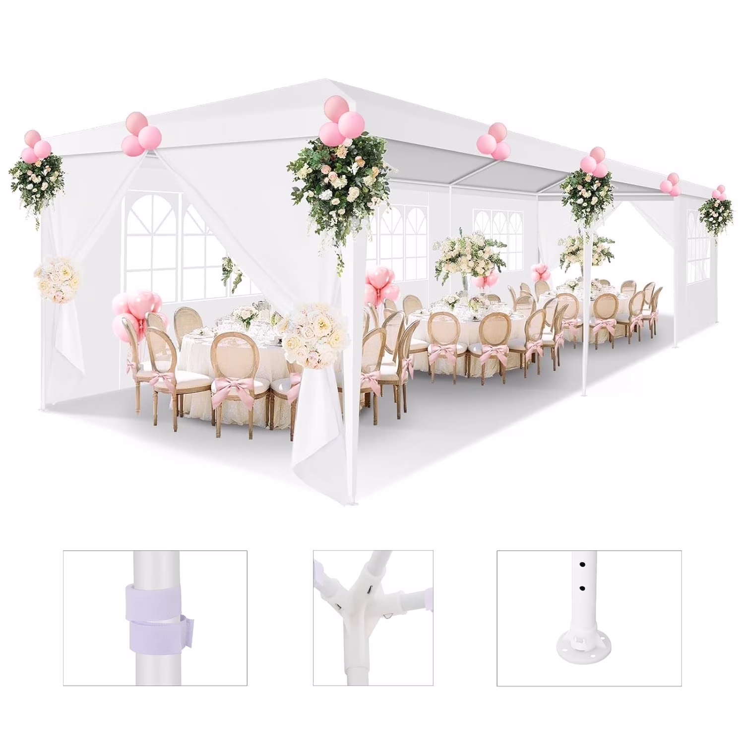 Hoteel Party Tent 10x20 Canopy Tents for Parties with 4 Removable Sidewalls, Patio Camping Gazebo, Portable Tent for Parties, Weddings, BBQ, Waterproof, White - Image 3