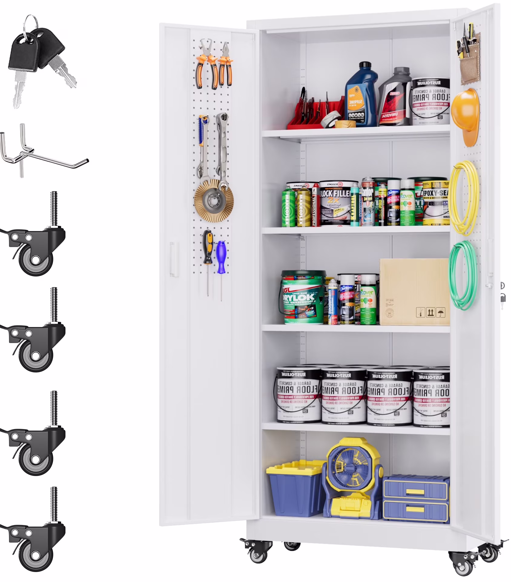 SUXXAN Metal Rolling Cabinet with 2 Swing Doors, Adjustable Shelve, Storage Tool Chest for Garage Utility Room, White - Image 14