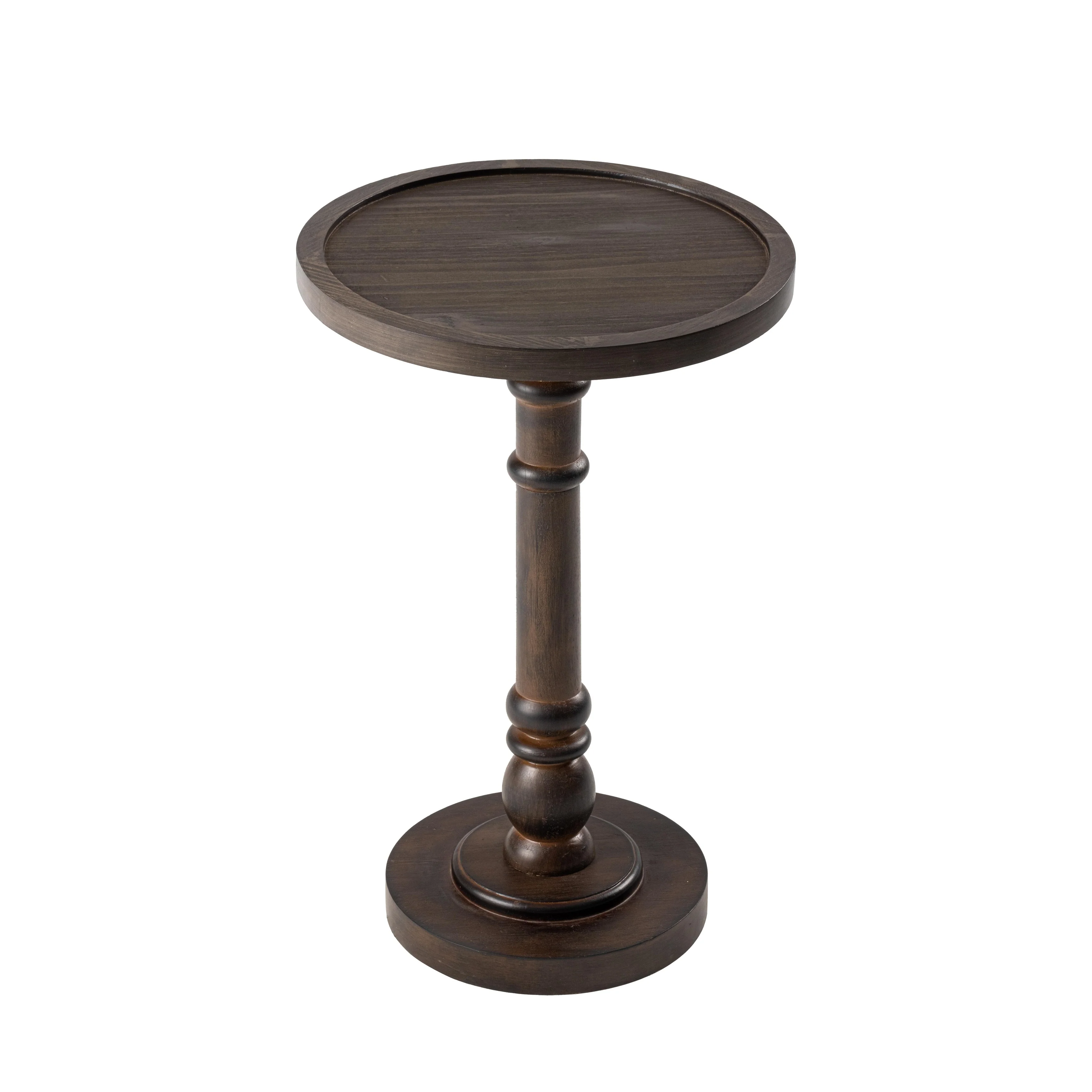 Small Pedestal End Table with Tray Top, Farmhouse Distressed Finish Accent Table - Image 5