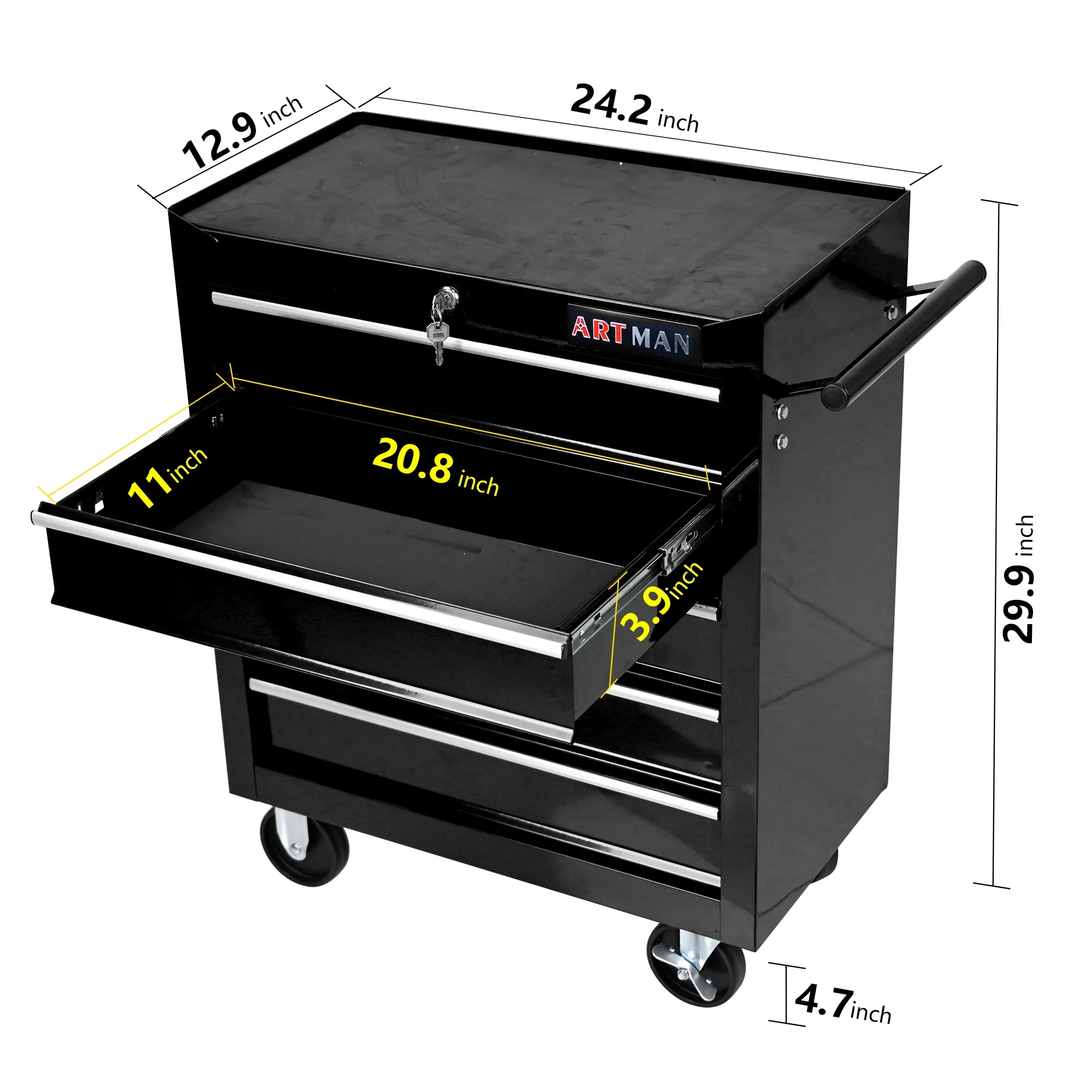 Lisonu 5-Drawer Rolling Tool Chest, Mobile Tool Storage Cabinet with Locking System & Wheels, Heavy-Duty Steel Organizer for Garage and Workshop, Green - Image 11