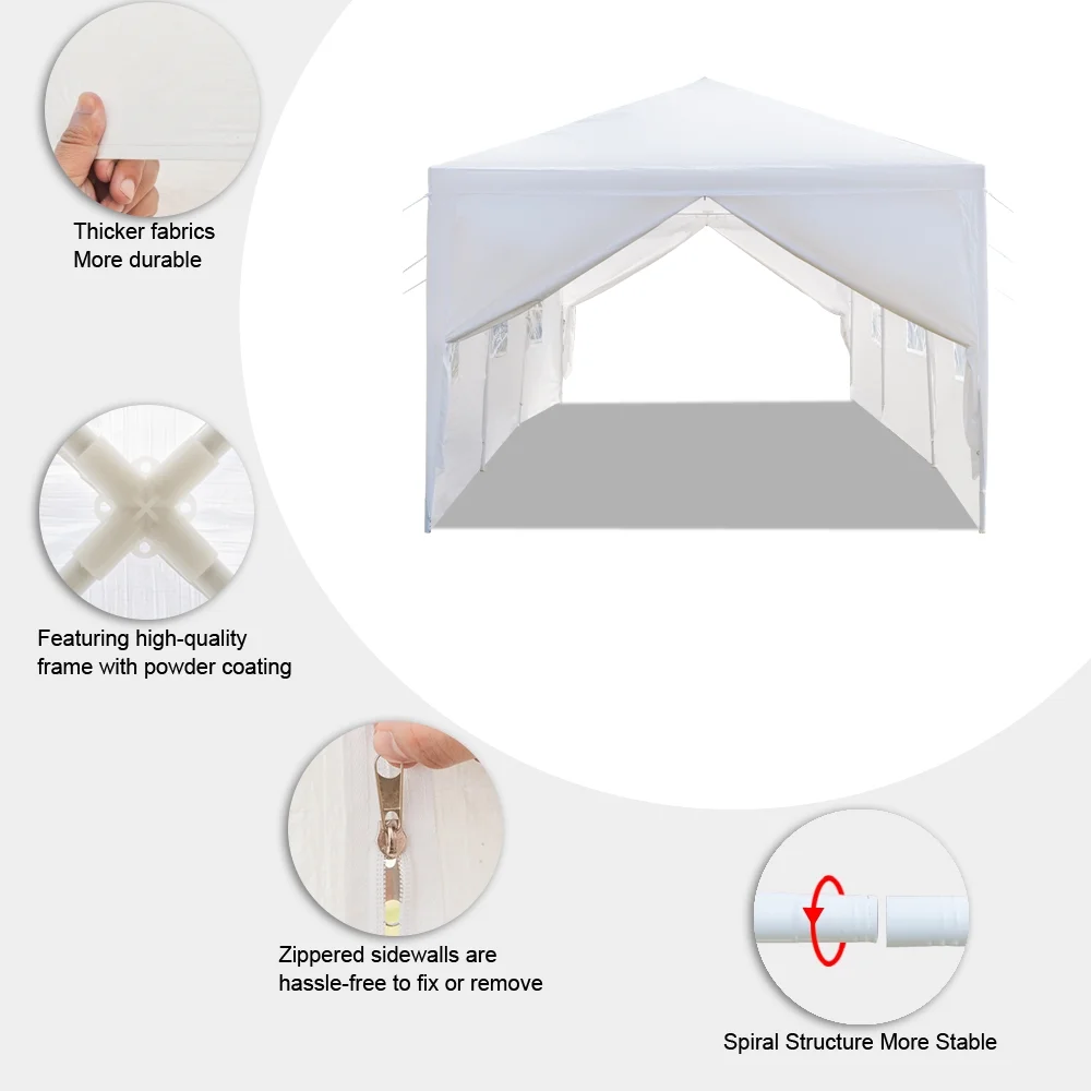 Gazebo Tent for Outside, 10' x 30' Patio Canopy Tent with 8 Side Walls, Heavy Duty Outdoor Party Wedding Tent, Portable Shade Folding Canopy - UV Coated, Waterproof Gazebo Tent, White, L1332 - Image 5