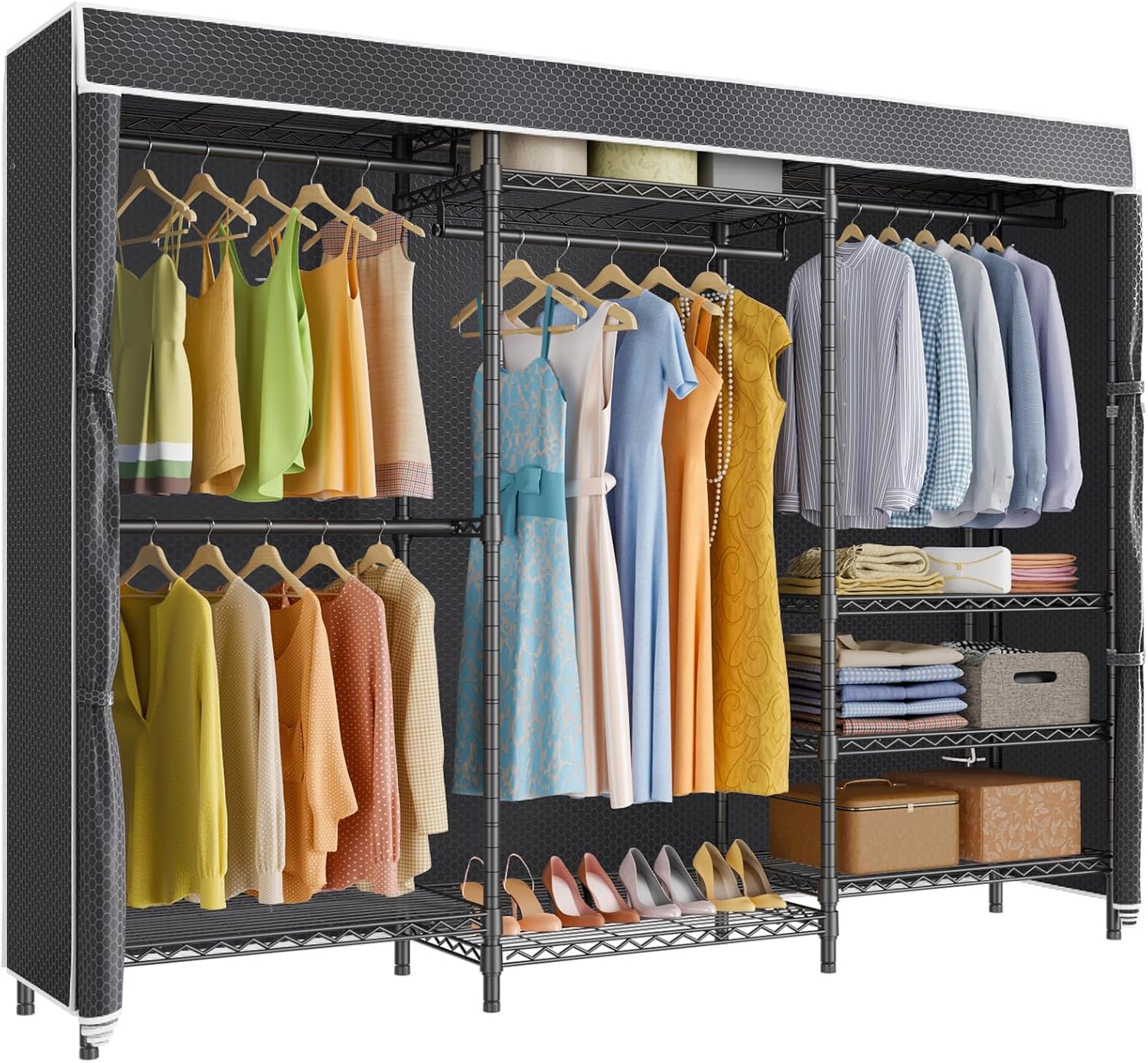 VIPEK V5C Heavy Duty Covered Clothes Rack Portable Closet Rack, Black Metal Clothing Rack with Black Upgarded Polyester Cover, Adjustable Custom Freestanding Closet Wardrobe, Max Load 800LBS - Image 11