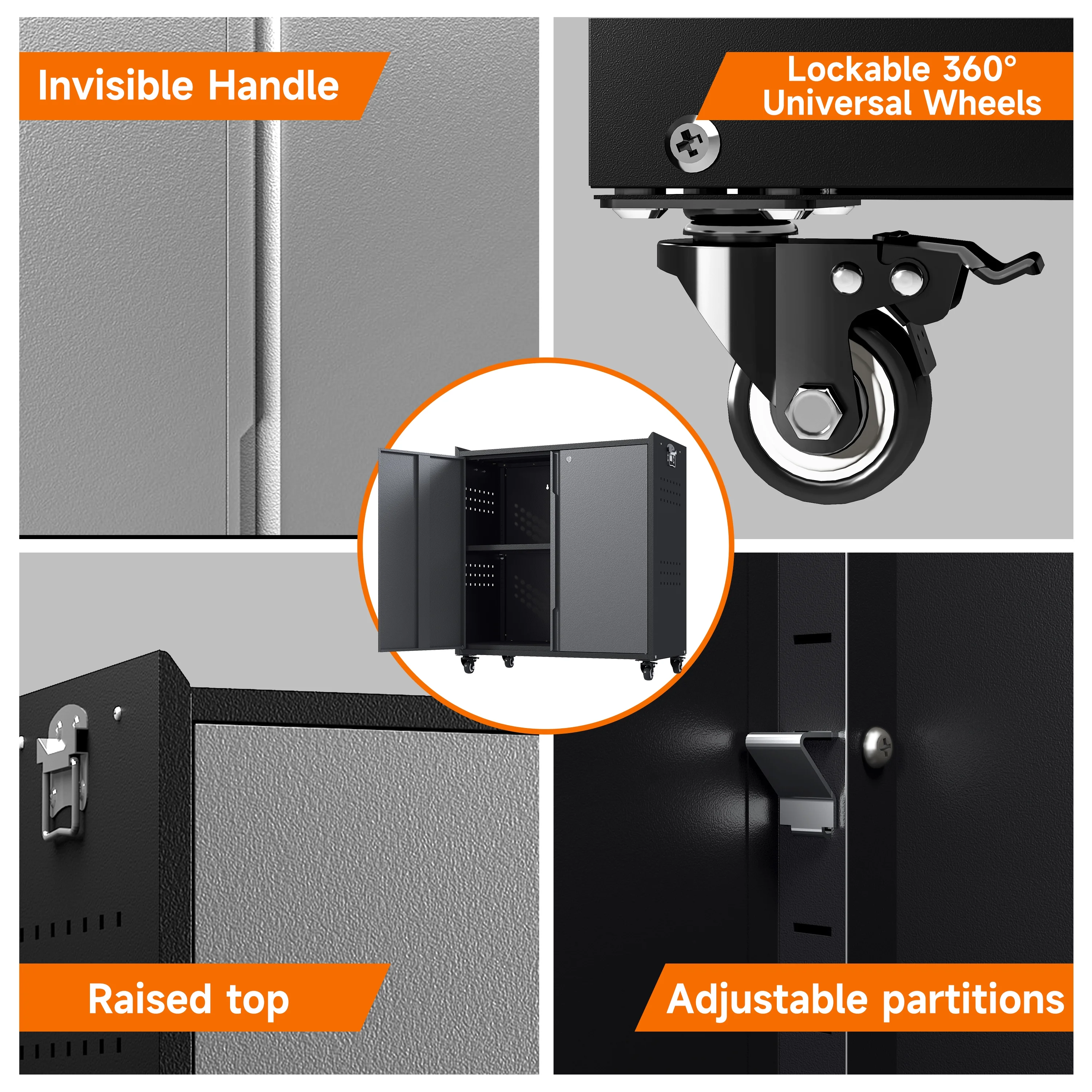 Metal Storage Cabinet with Wheels,Tool Storage Cabinet with Doors and Shelves Adjustable,Heavy Duty Garage Storage Cabinet,Steel Locking Storage Cabinet for Garage/Warehouse/Office/School/Home-Black - Image 20
