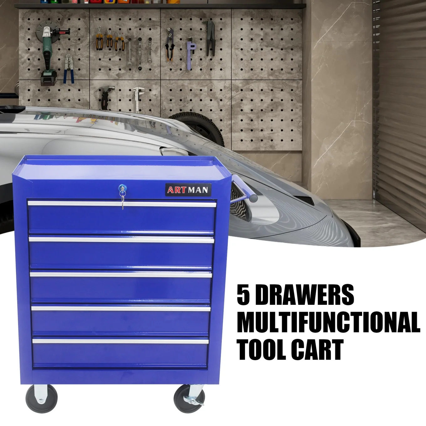 5-Drawer Rolling Tool Chest, Metal Tool Storage Organizer Cart with Locking System and Wheels, Multifunctional Mechanic Tool Cart for Garage, Warehouse, Workshop, Repair Shop, Red - Image 19