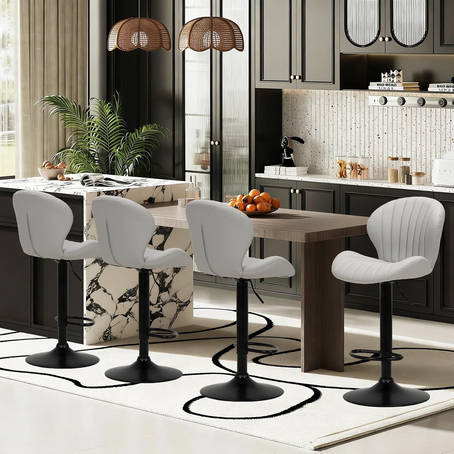 Bar Stools Set of 6, Modern Swivel Bar Chairs, Adjustable Faux Leather Upholstered Barstools Counter Height with High Backrest for Bar, Kitchen Island, Dining Room, Black - Image 27