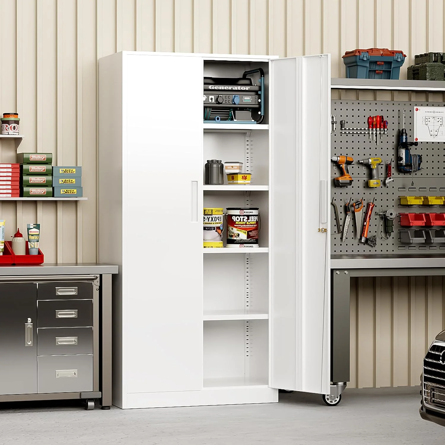 SOLAURA Metal Storage Cabinet with Wheels, 73" Garage Rolling Cabinet with Locking Door and 4 Shelves, Tool Cabinet on Caster for Home, Office, Black - Image 72