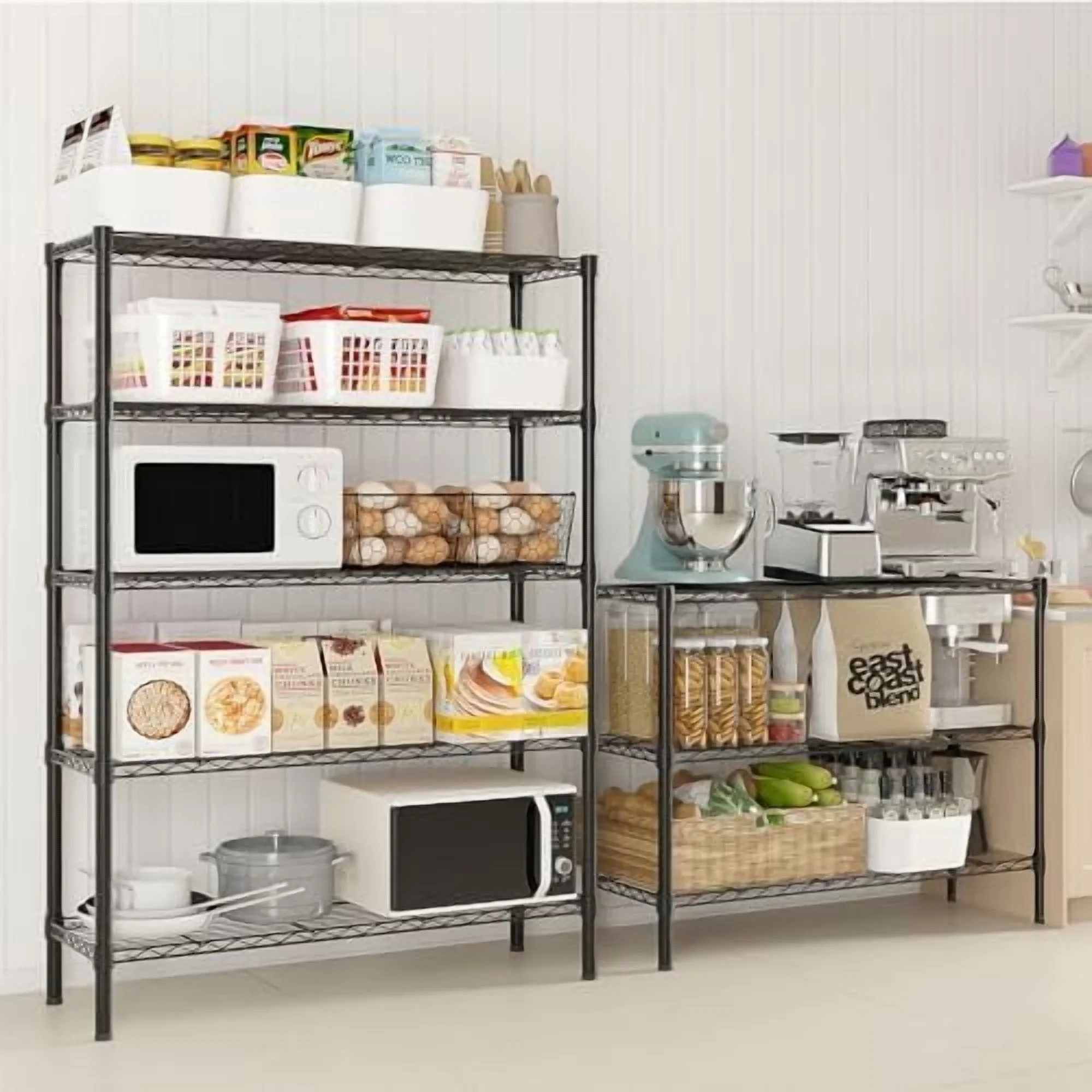 Tier Storage Shelves Standing Shelf Units NSF Wire Garage Organizer Heavy Duty Garage Shelving Unit L Shaped Clothes Rack for Corner Laundry Bathroom Kitchen Pantry Closet (Black, 4 Tire) - Image 7
