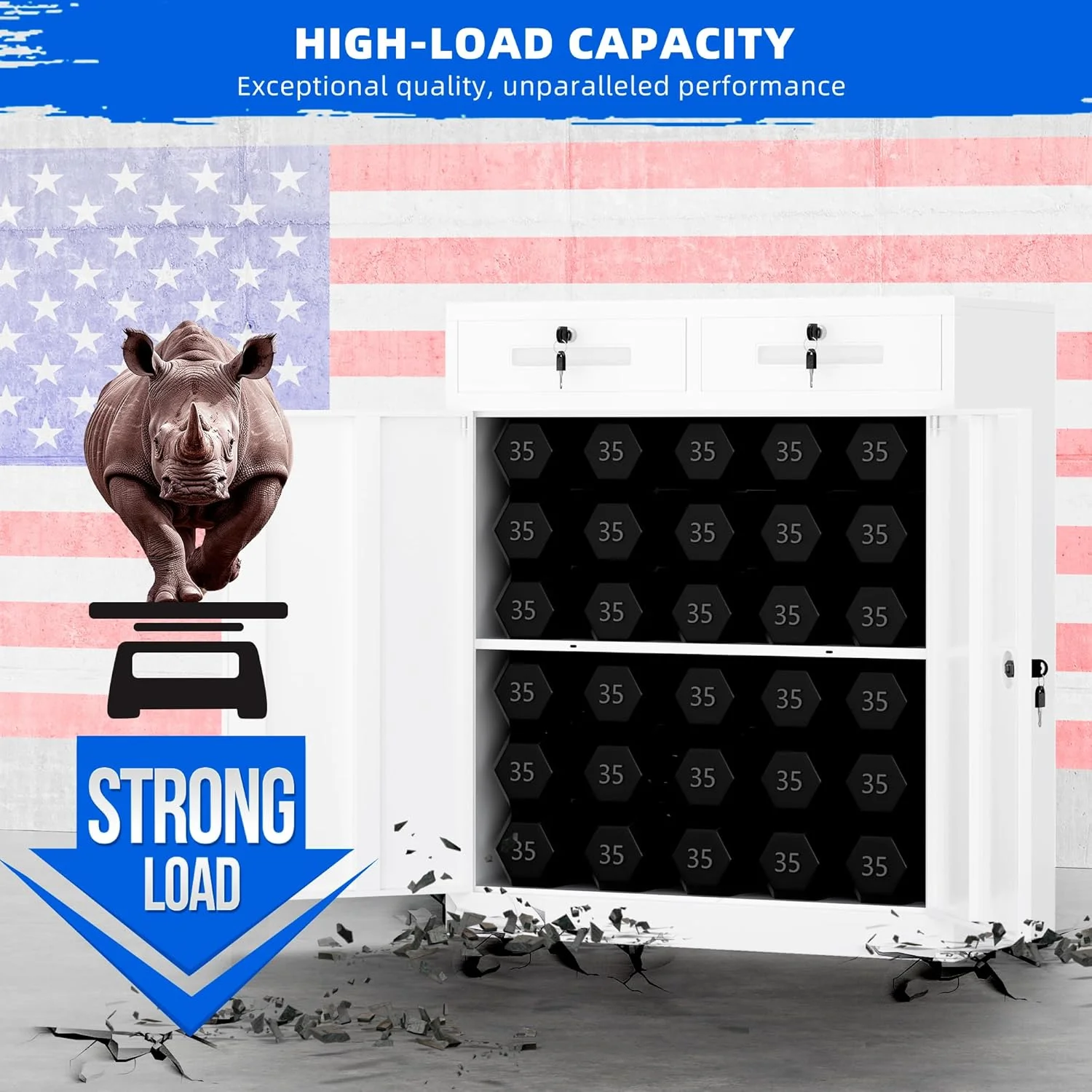 Superday Locking Metal Storage Cabinet with 2 Drawers, Lockable Garage Storage Cabinet with Locking Doors and Adjustable Shelves, Tool Cabinets for Home Office, School, Etc - Image 16