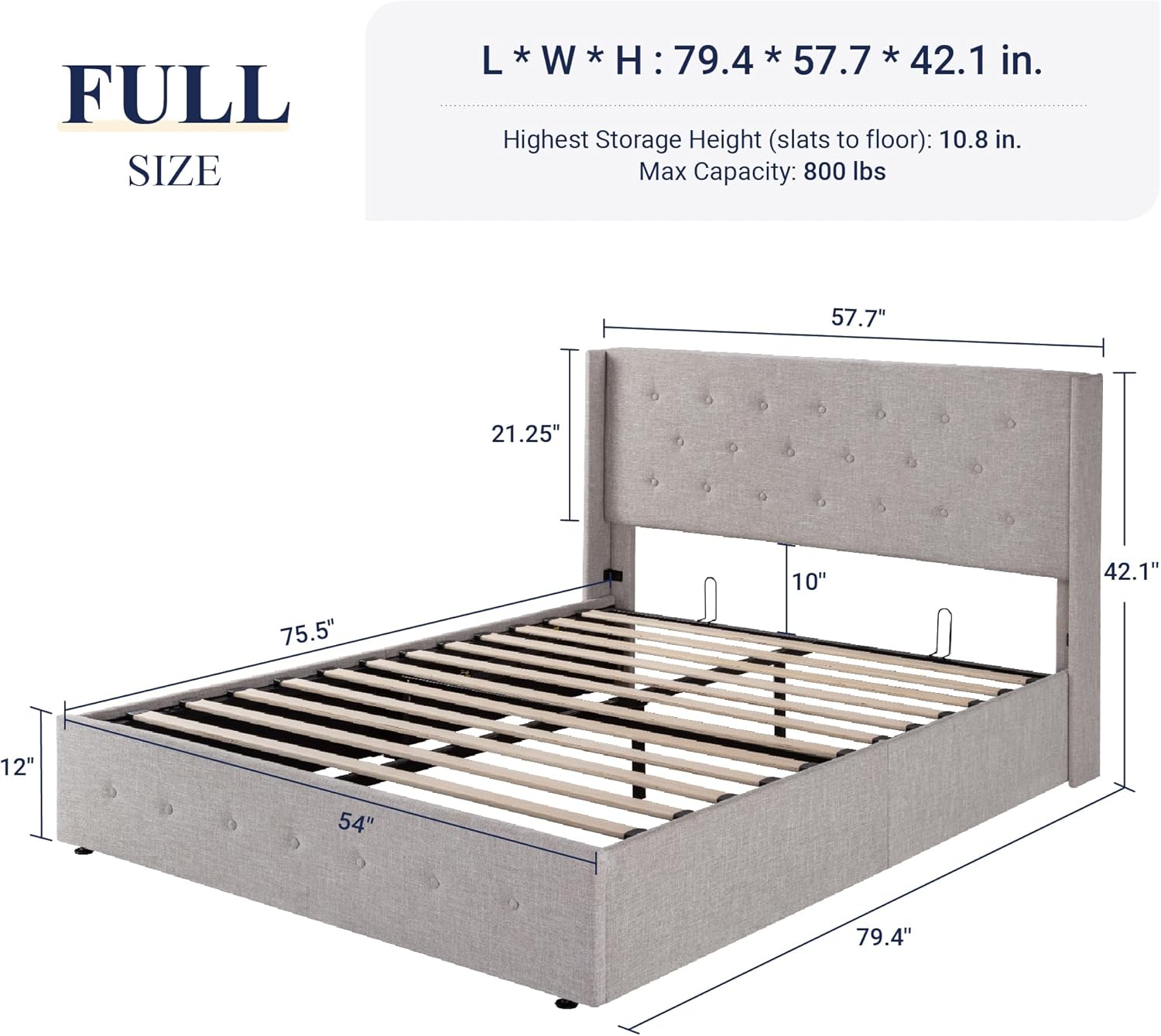 Queen Size Lift Up Storage Bed with Wingback Headboard, Upholstered Platform Bed Frame with Hidden Storage - Image 126