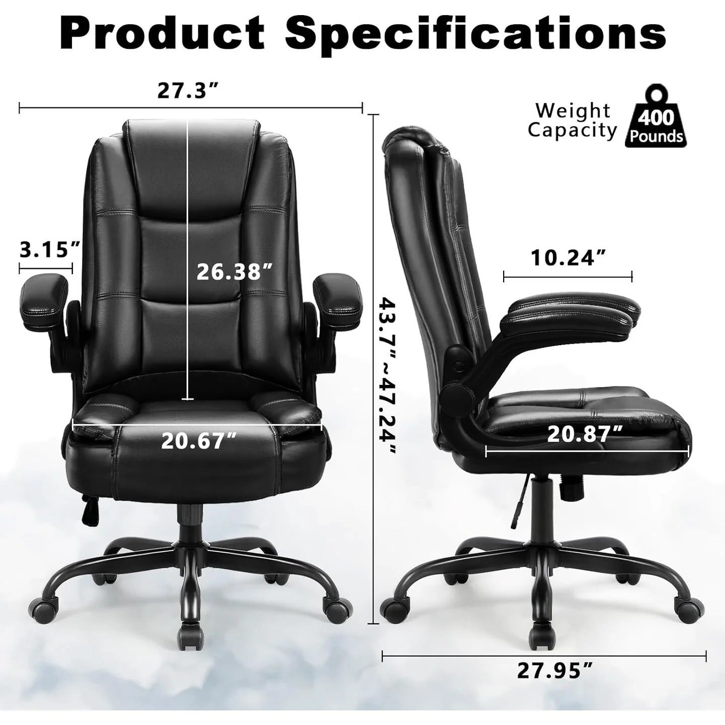 Big and Tall Ergonomic Office Chair, High Back Leather Executive Computer Chair with Padded Flip-Up Arms - Image 10