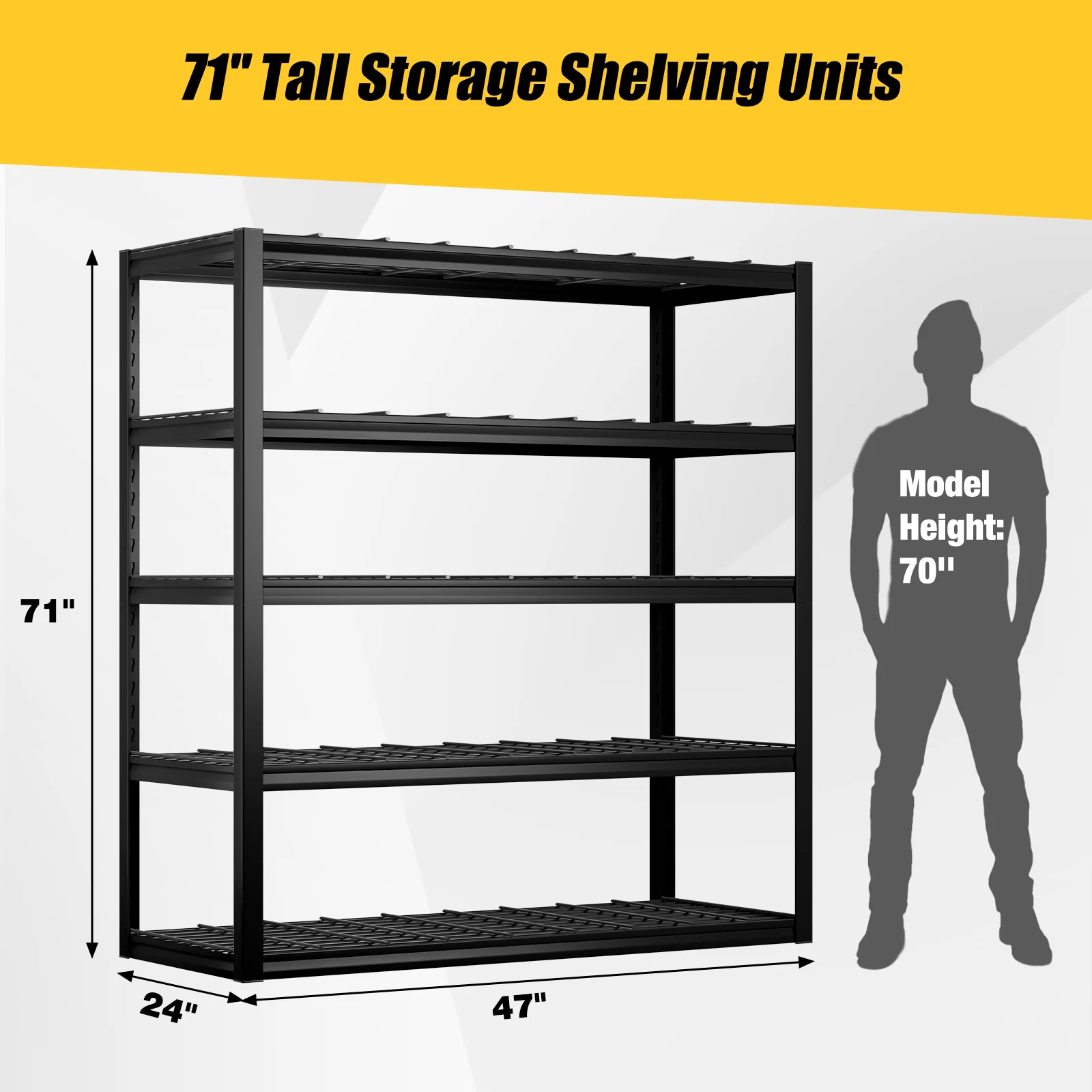 Alvantor 5-Tier Heavy Duty Storage Shelves Unit, 3000LBS Capacity Metal Shelving Rack,Black - Image 3