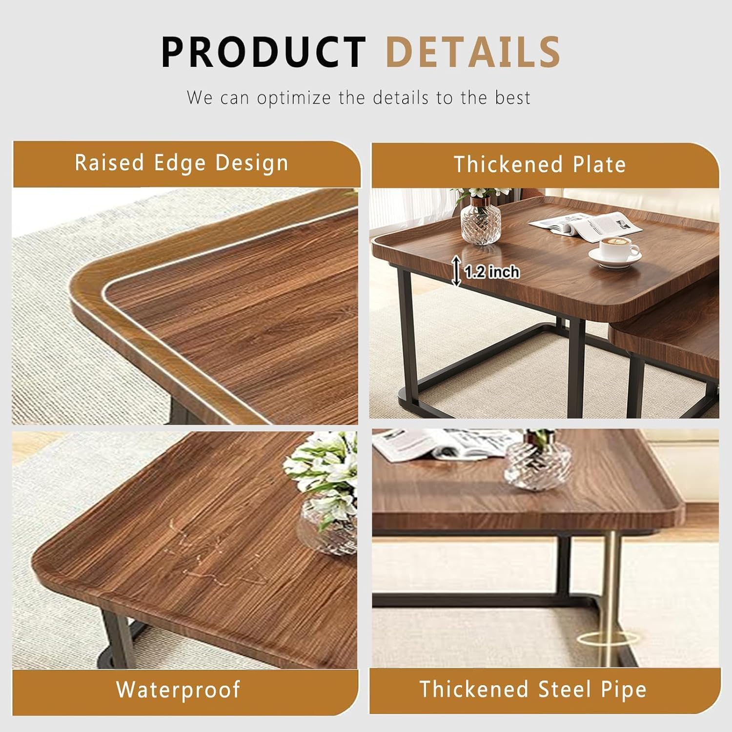 Nesting Coffee Table Set of 2, 23.6"+19.7" Nesting Tables - Image 5