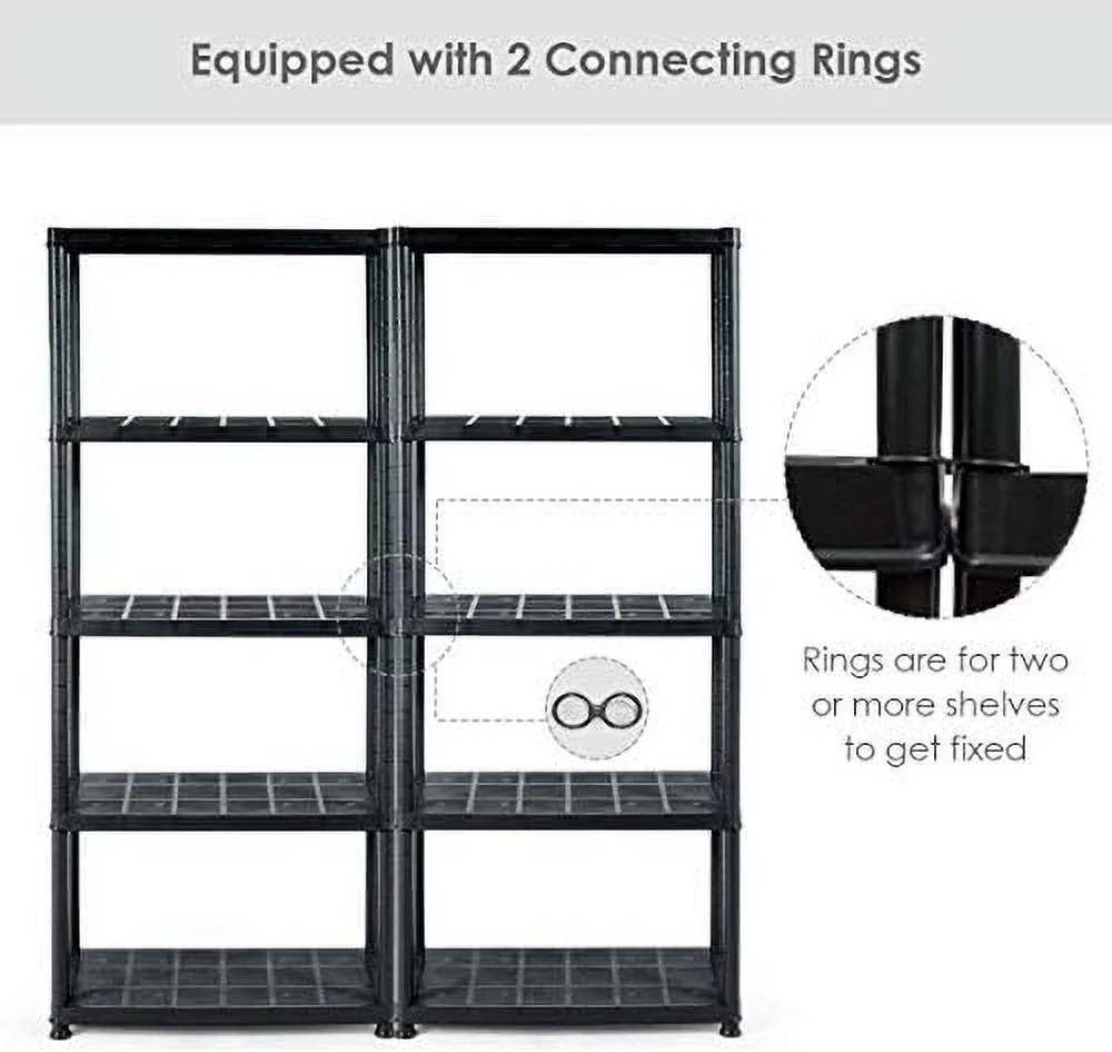 5 Tier Plastic Storage Shelves, Easy to Assemble Garage Rack, Multi-Use Free Standing Shelf Unit, Heavy Duty Shelving for Home Office, Black(2, 36-L X 18-W X 73-H) - Image 5