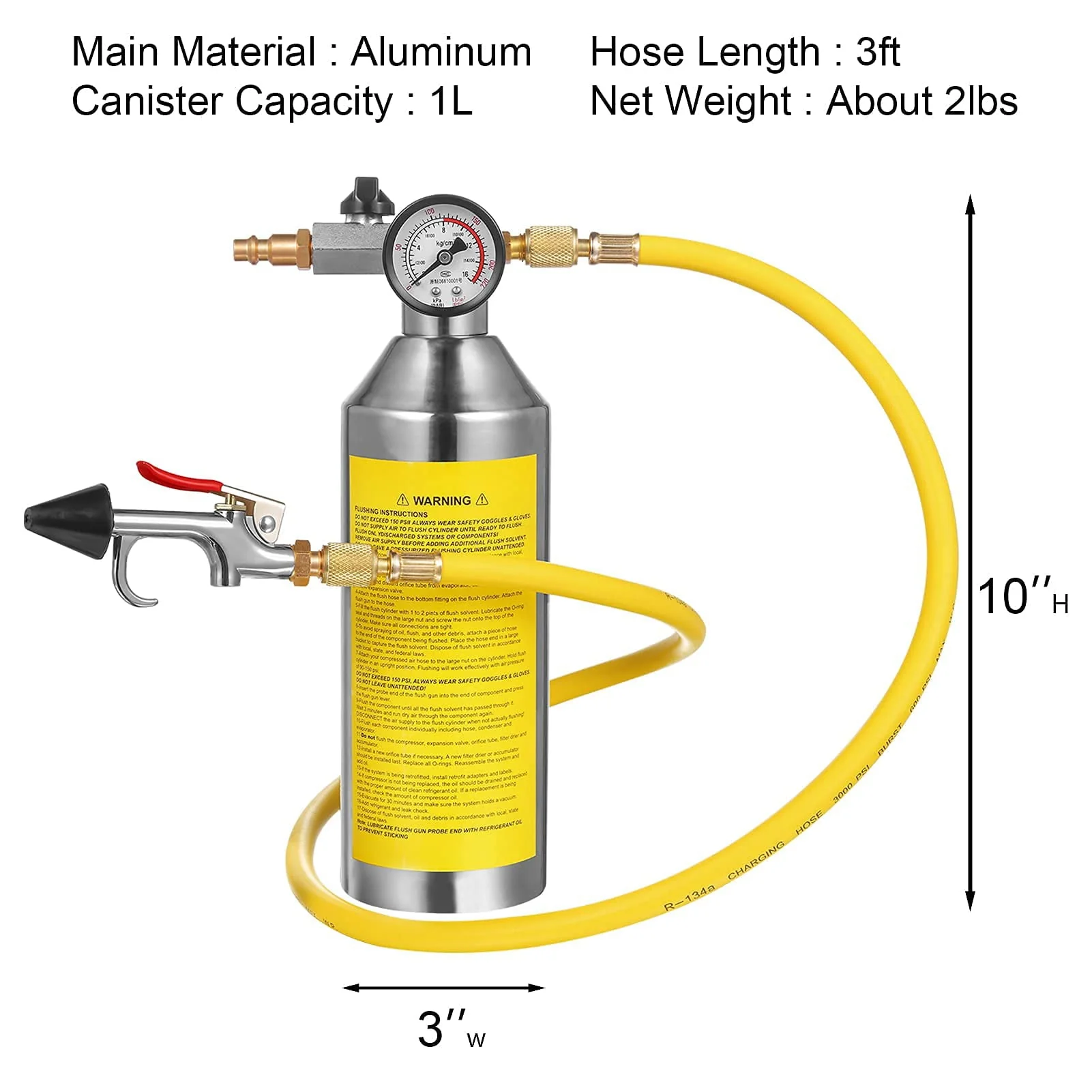 Furvclv AC Flush Kit, Car Air Conditioner System Clean Canister Flushing Tool Set Air Conditioning Pipe Cleaning Bottle for Auto R12 R22 R134A R404 R410A with 220PSI Gauge, Air Plug Fittings and Hose - Image 4